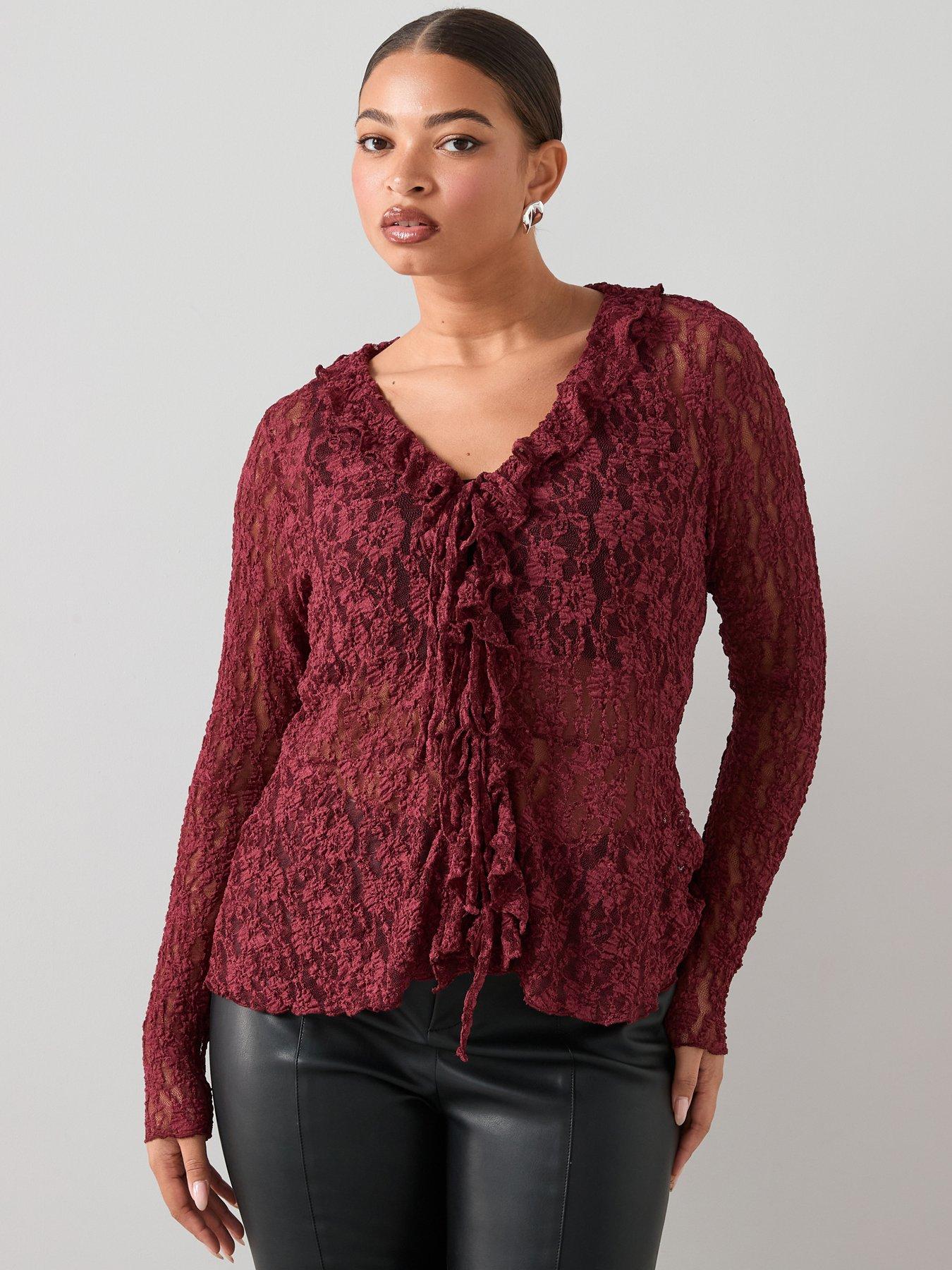 Image 1 of 6 of The Very Collection Curve Curve Lace Tie Top