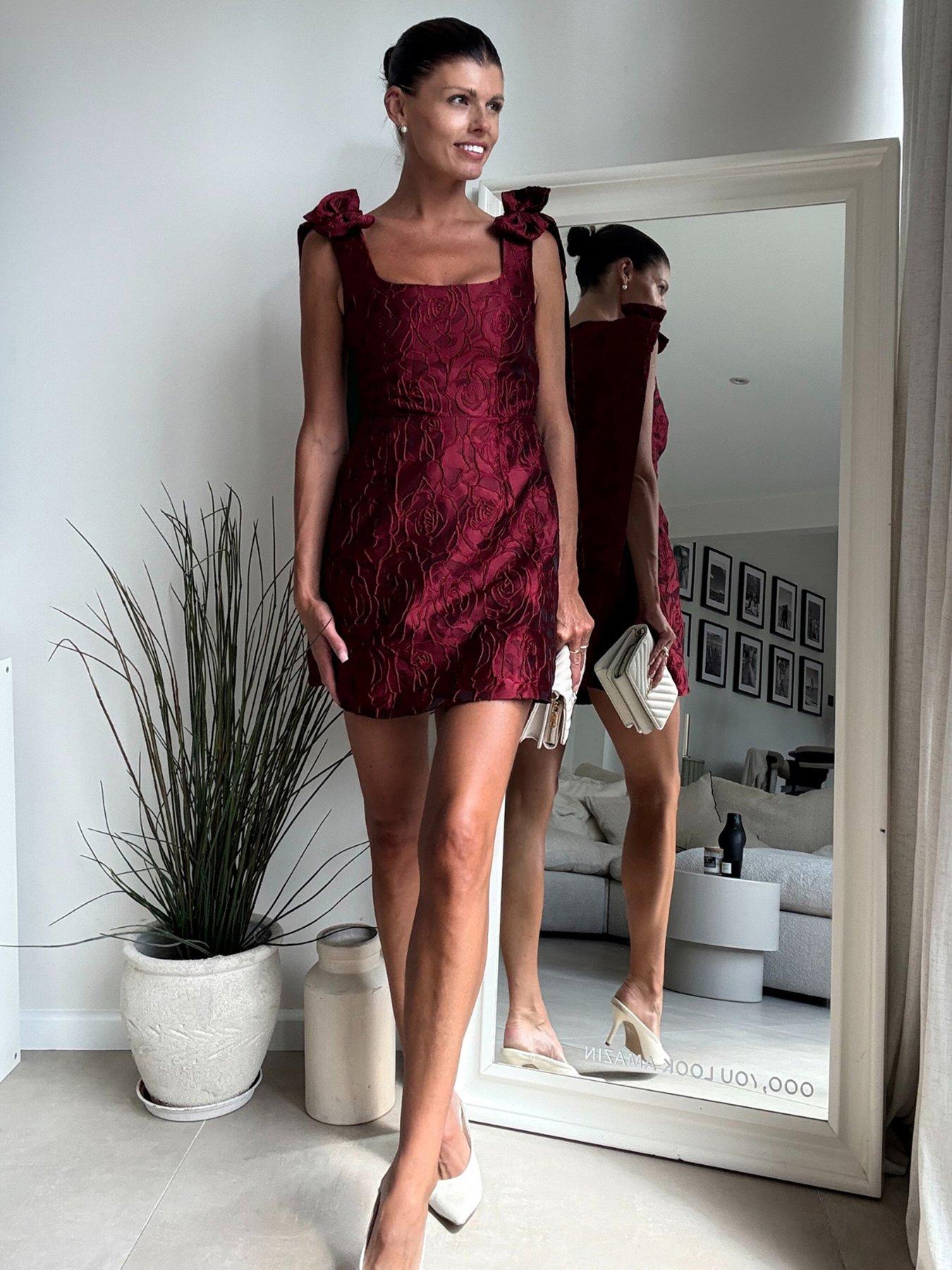 Image 3 of 4 of Style Cheat Bow Jacquard Mini Dress - Red