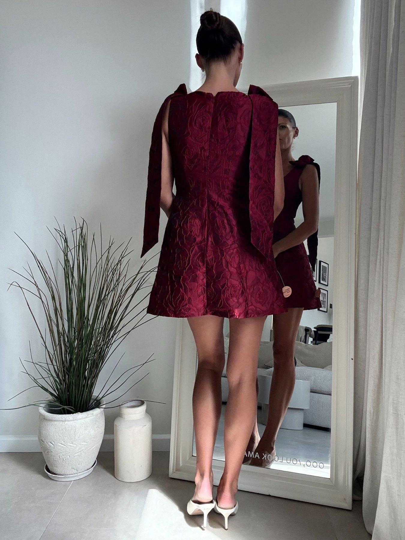 Image 4 of 4 of Style Cheat Bow Jacquard Mini Dress - Red