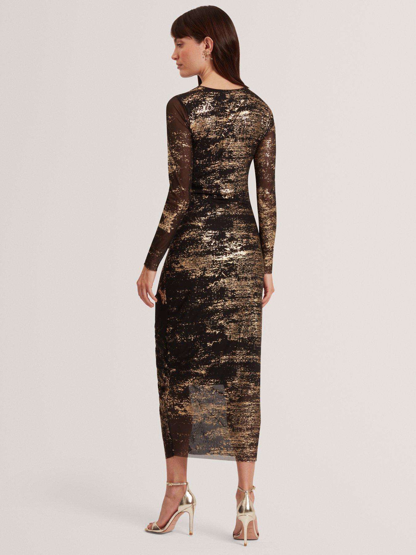 ted-baker-foil-printed-long-sleeve-mesh-dress-blackstillFront
