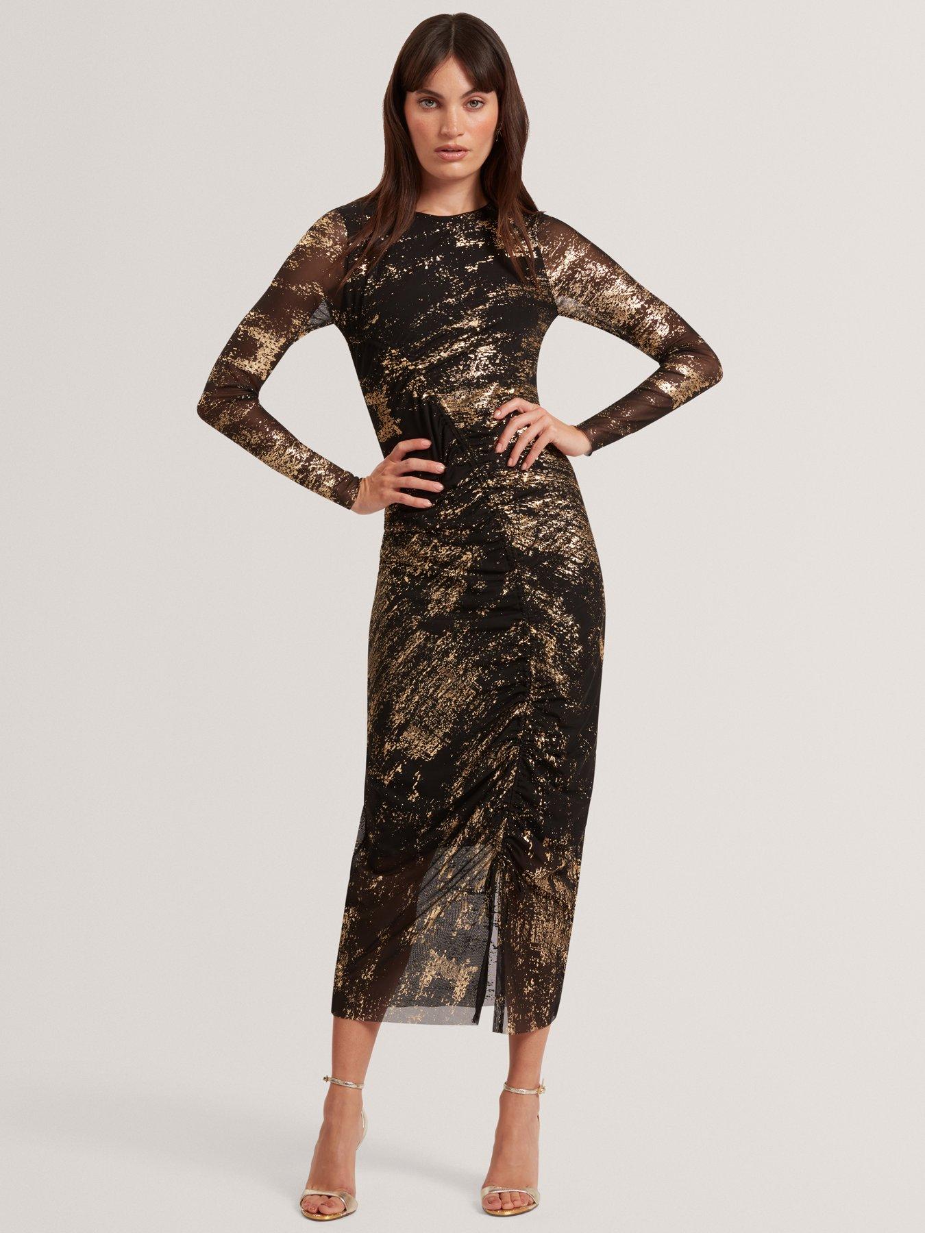 ted-baker-foil-printed-long-sleeve-mesh-dress-blackback