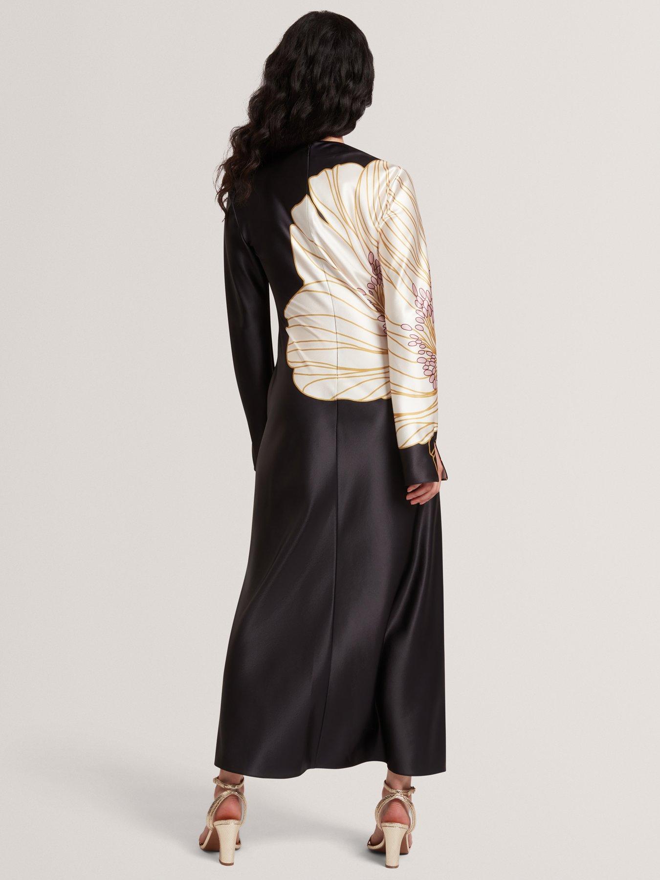 Image 2 of 6 of Ted Baker Print Long Sleeve Midi Dress - Black