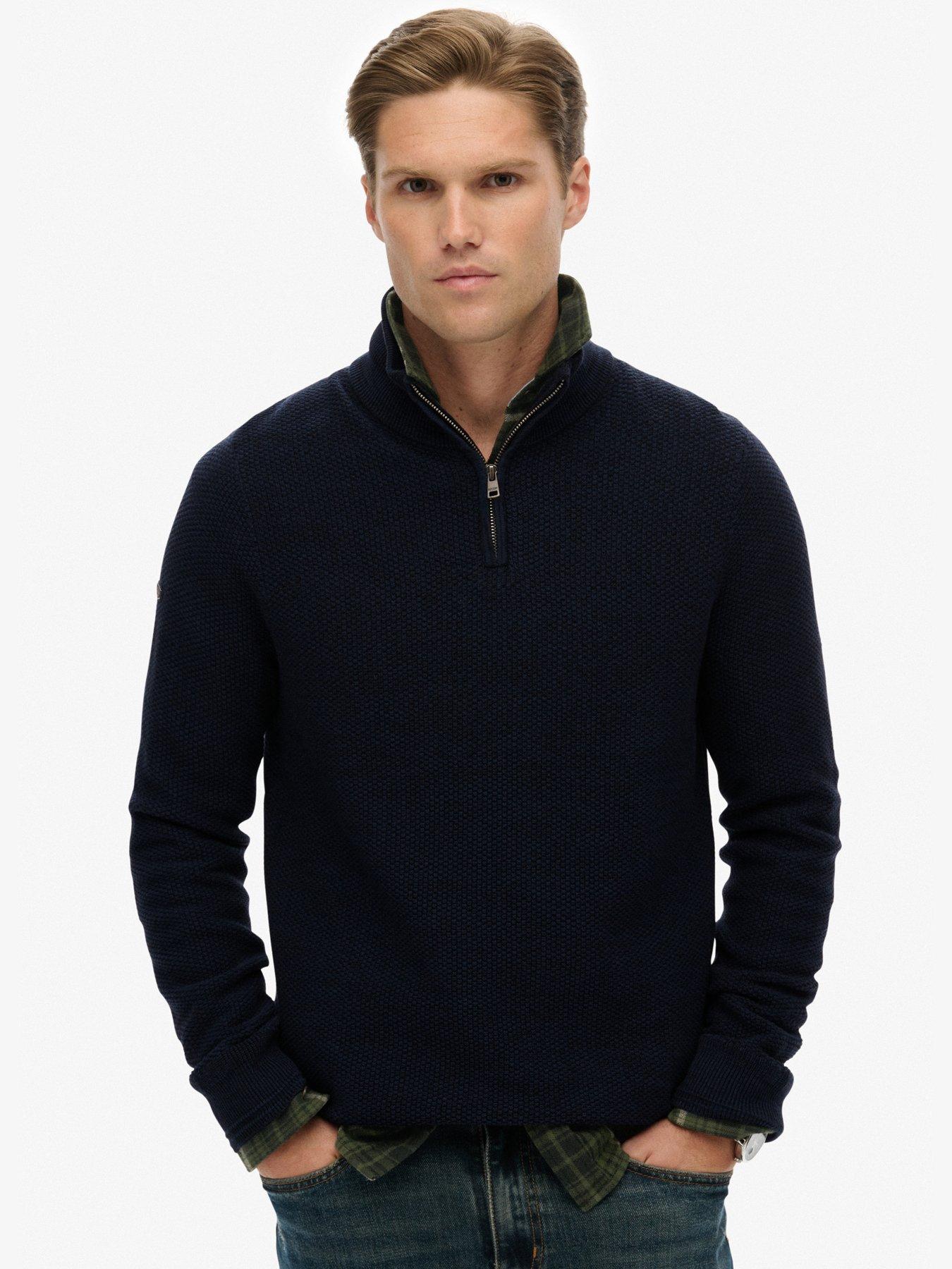 Superdry Superdry Cotton Texture Henley Quarter Zip Knitted Jumper