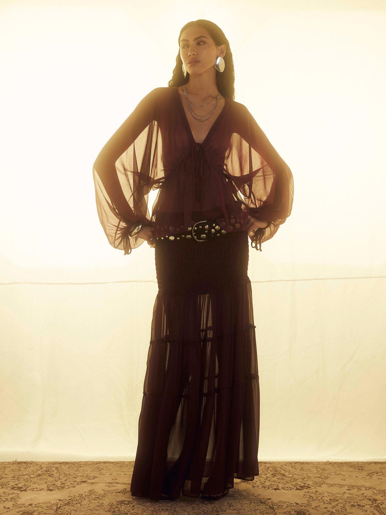 River Island Long Sleeve Smocked Blouse - Red