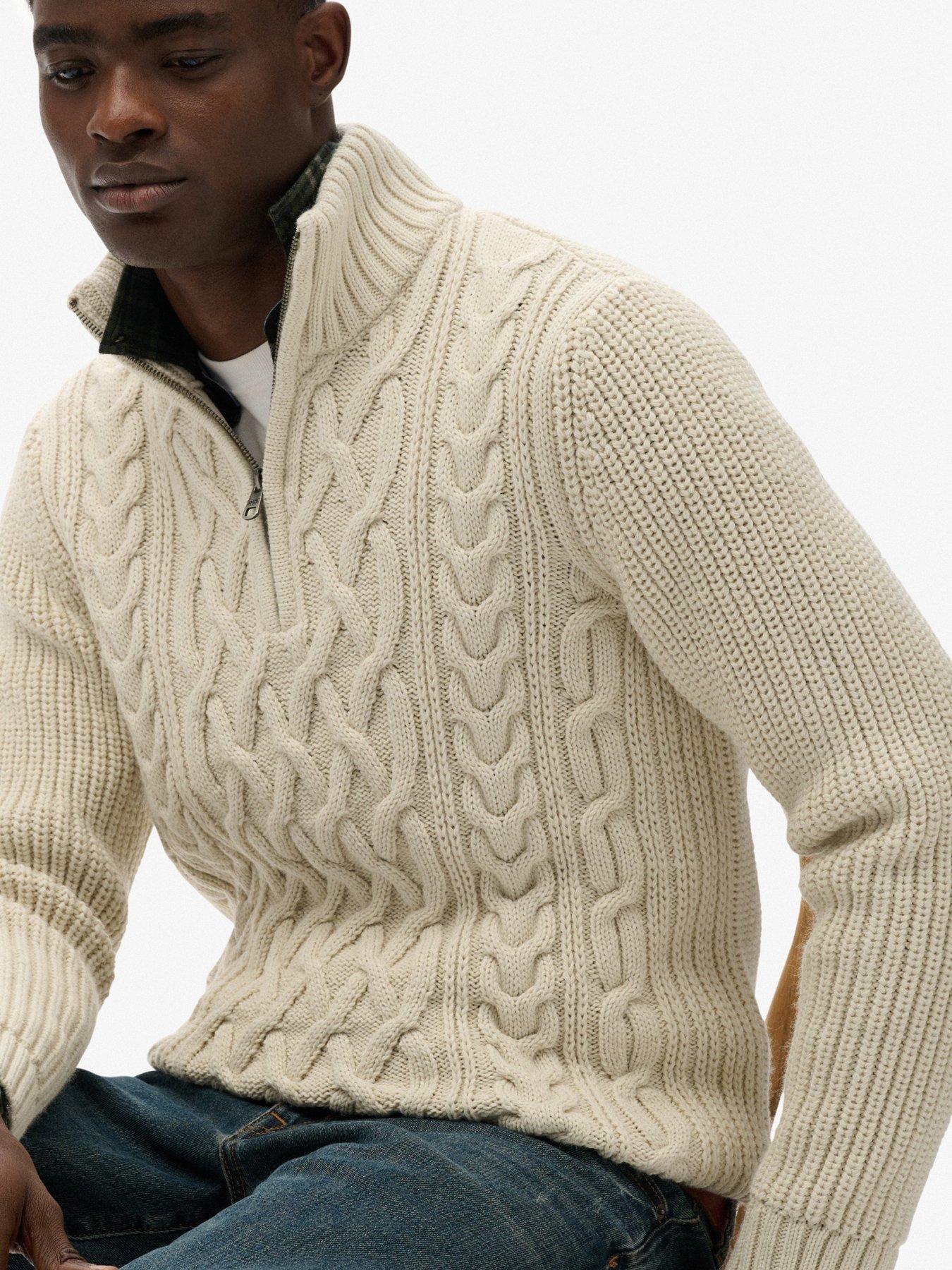 Image 2 of 5 of Superdry Jacob Cable Half Zip Knitted Jumper - Beige
