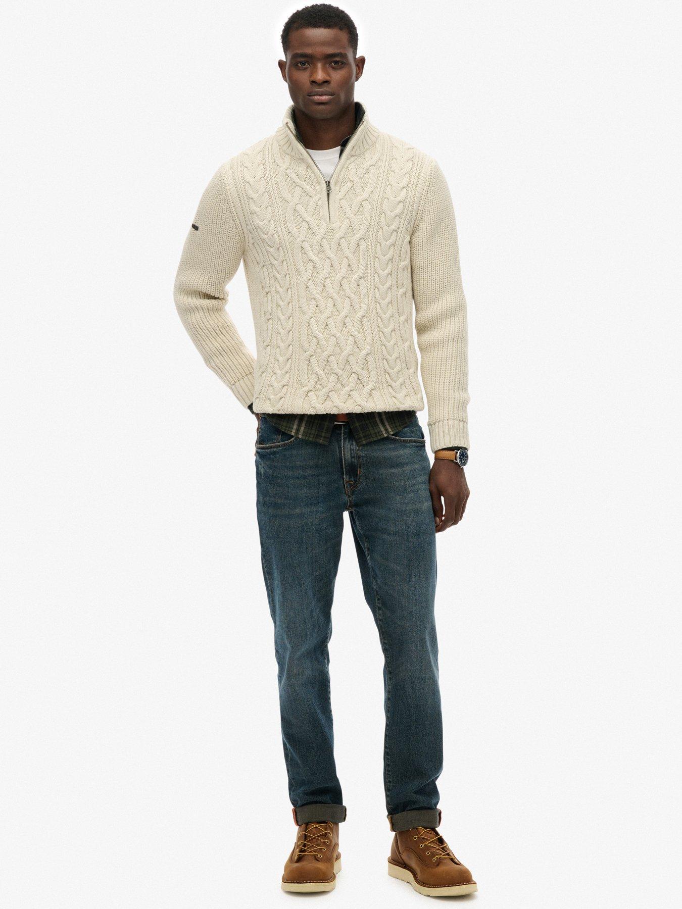 Image 3 of 5 of Superdry Jacob Cable Half Zip Knitted Jumper - Beige