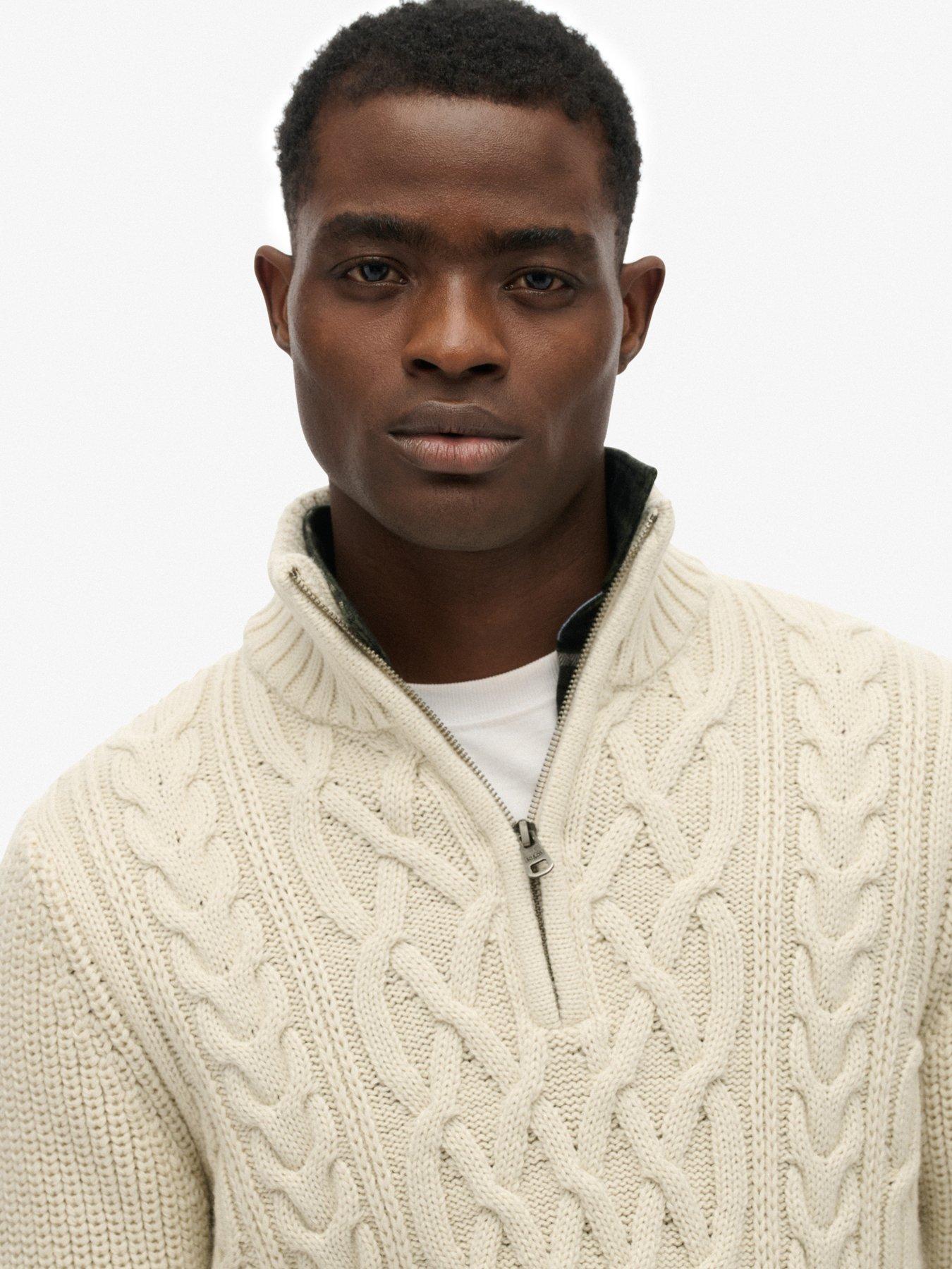 Image 4 of 5 of Superdry Jacob Cable Half Zip Knitted Jumper - Beige