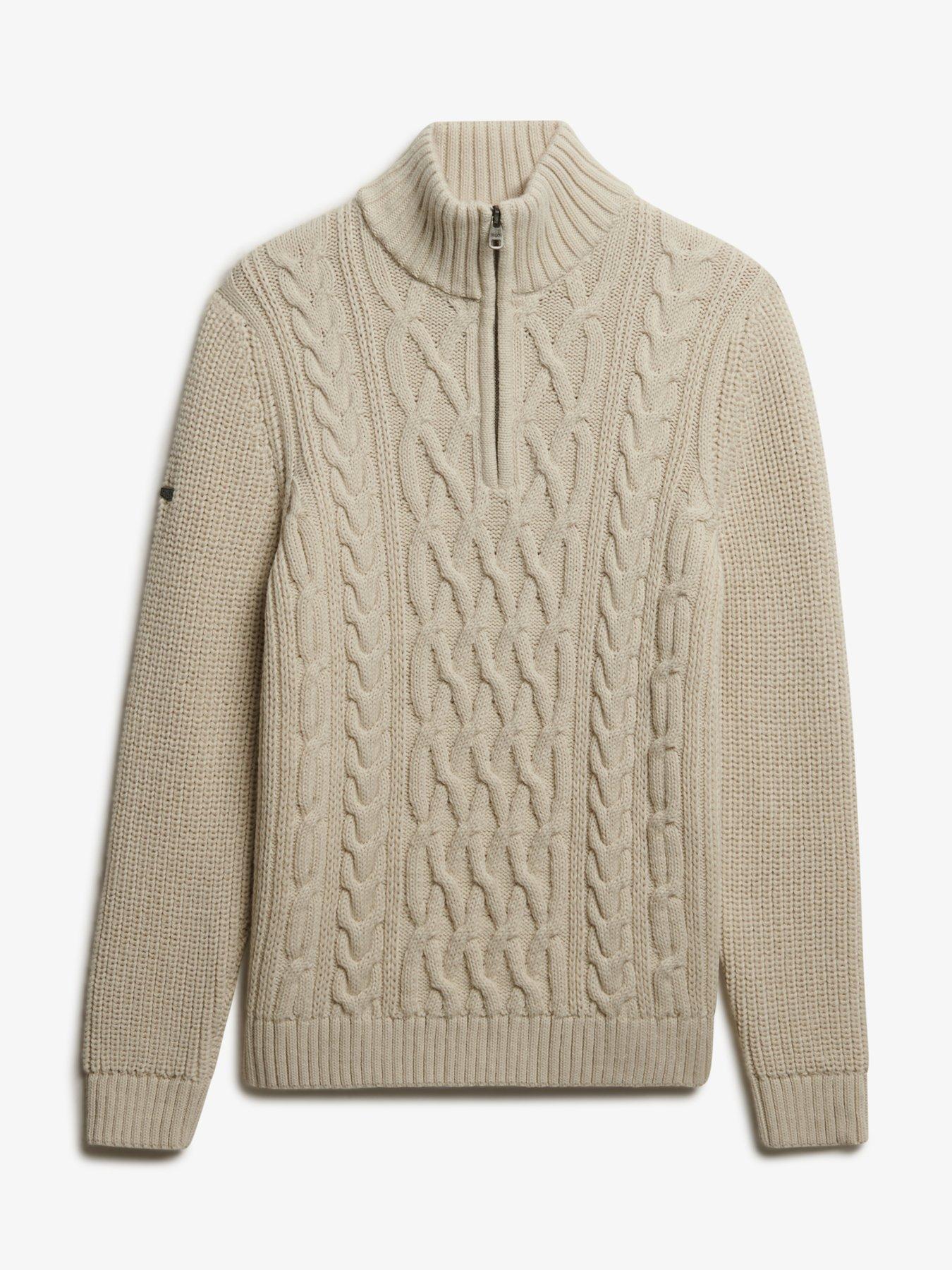 Image 5 of 5 of Superdry Jacob Cable Half Zip Knitted Jumper - Beige