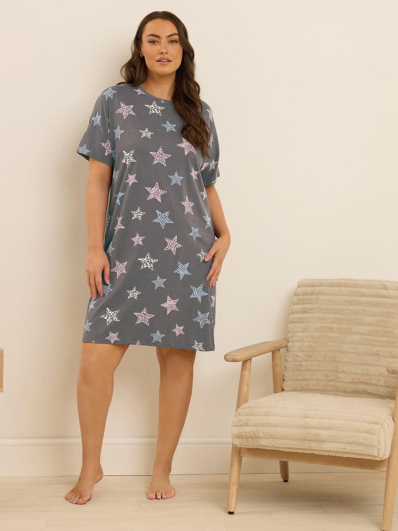Yours Curve Animal Star Sleep T-shirt - Grey