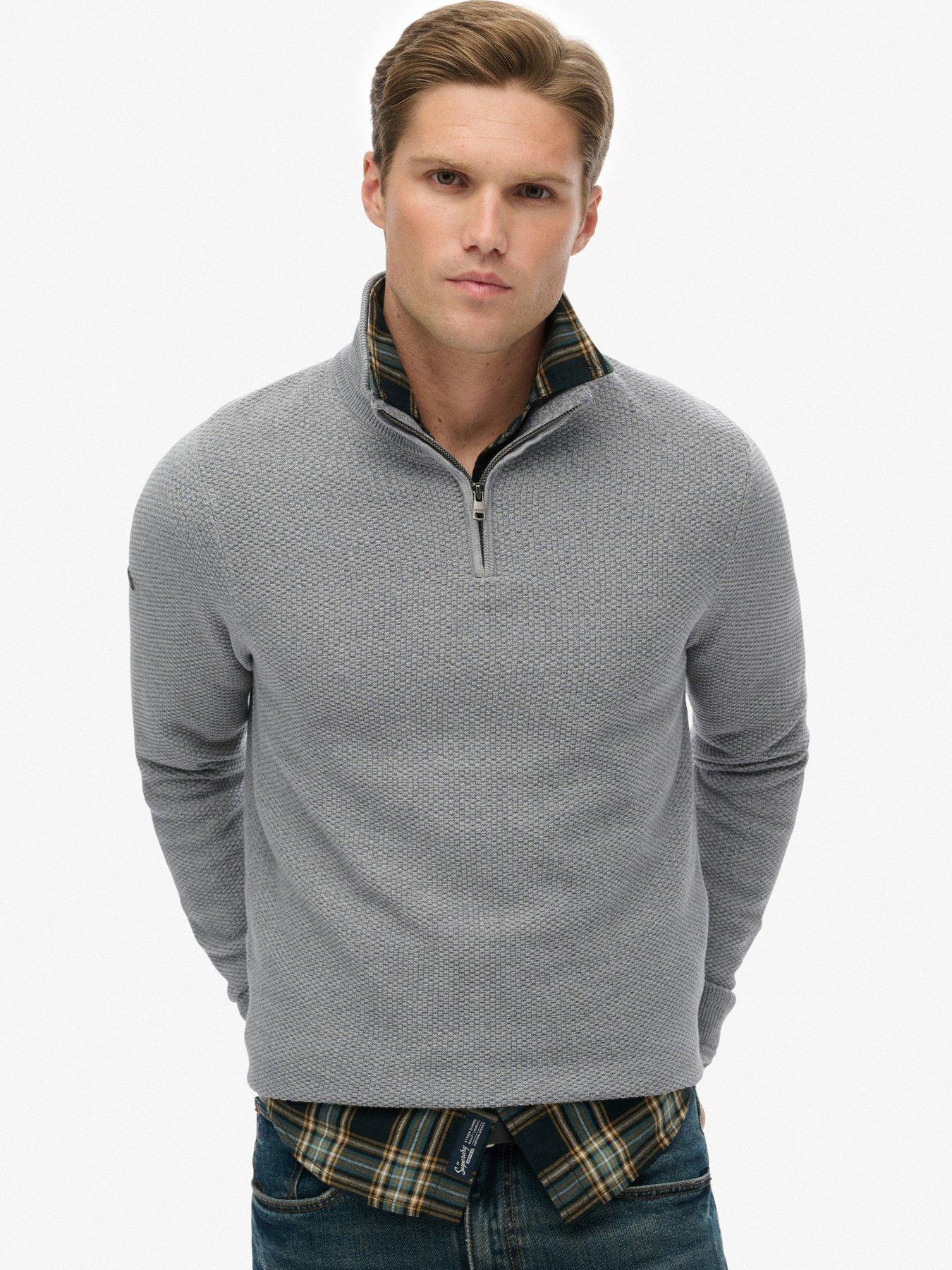 Superdry Superdry Cotton Texture Henley Quarter Zip Knitted Jumper