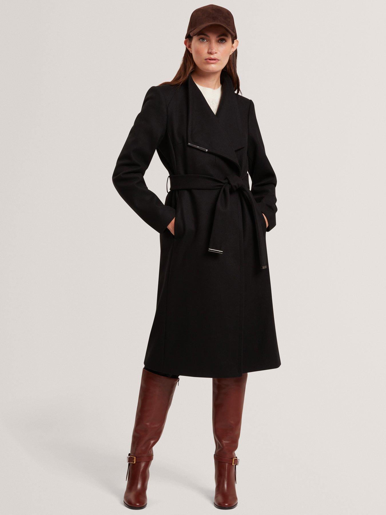 Ted Baker Mid Length Belted Wool Wrap Coat - Black