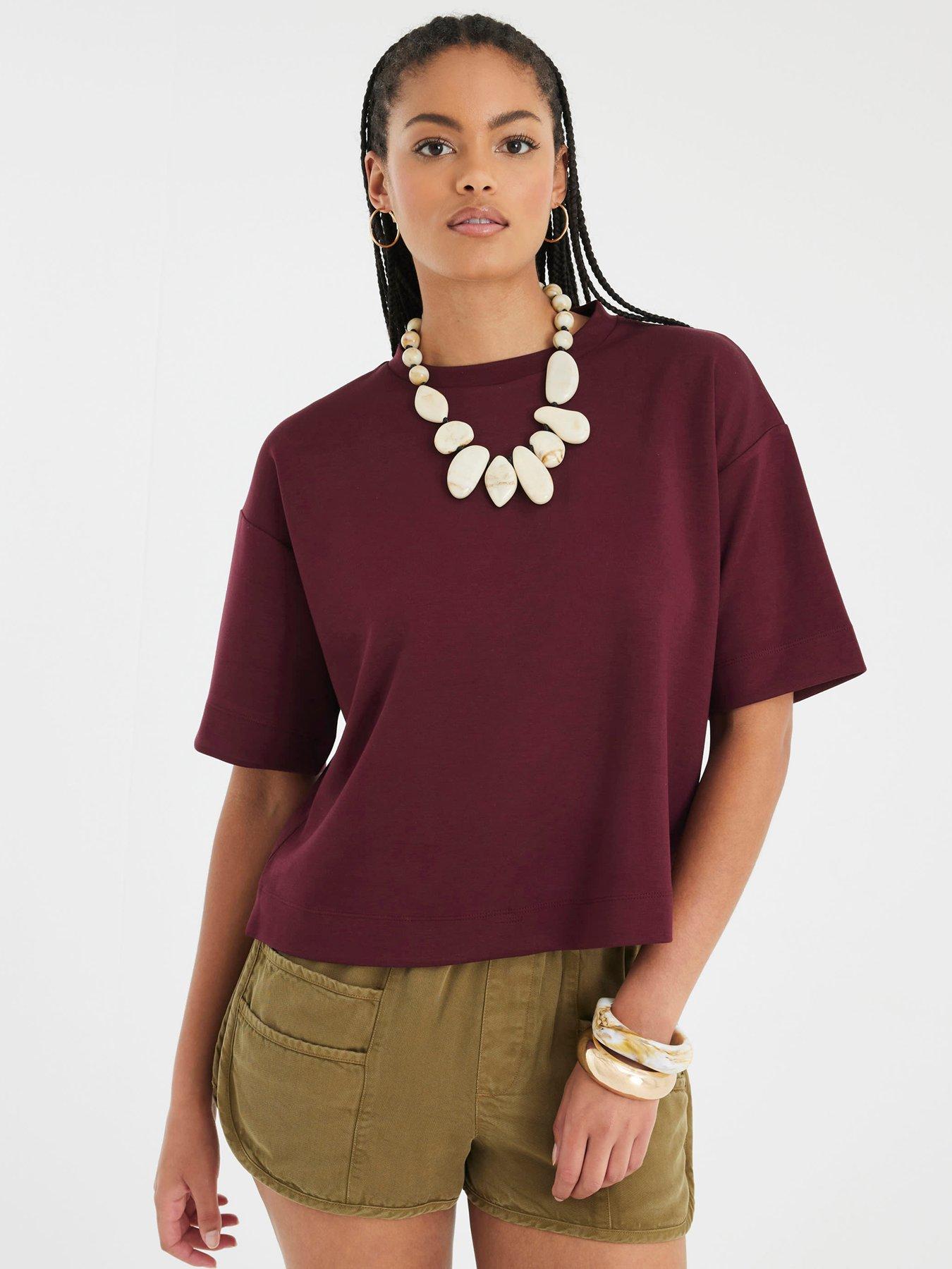 Image 1 of 4 of River Island Short Sleeve Premium Boxy Clean Tee - Red