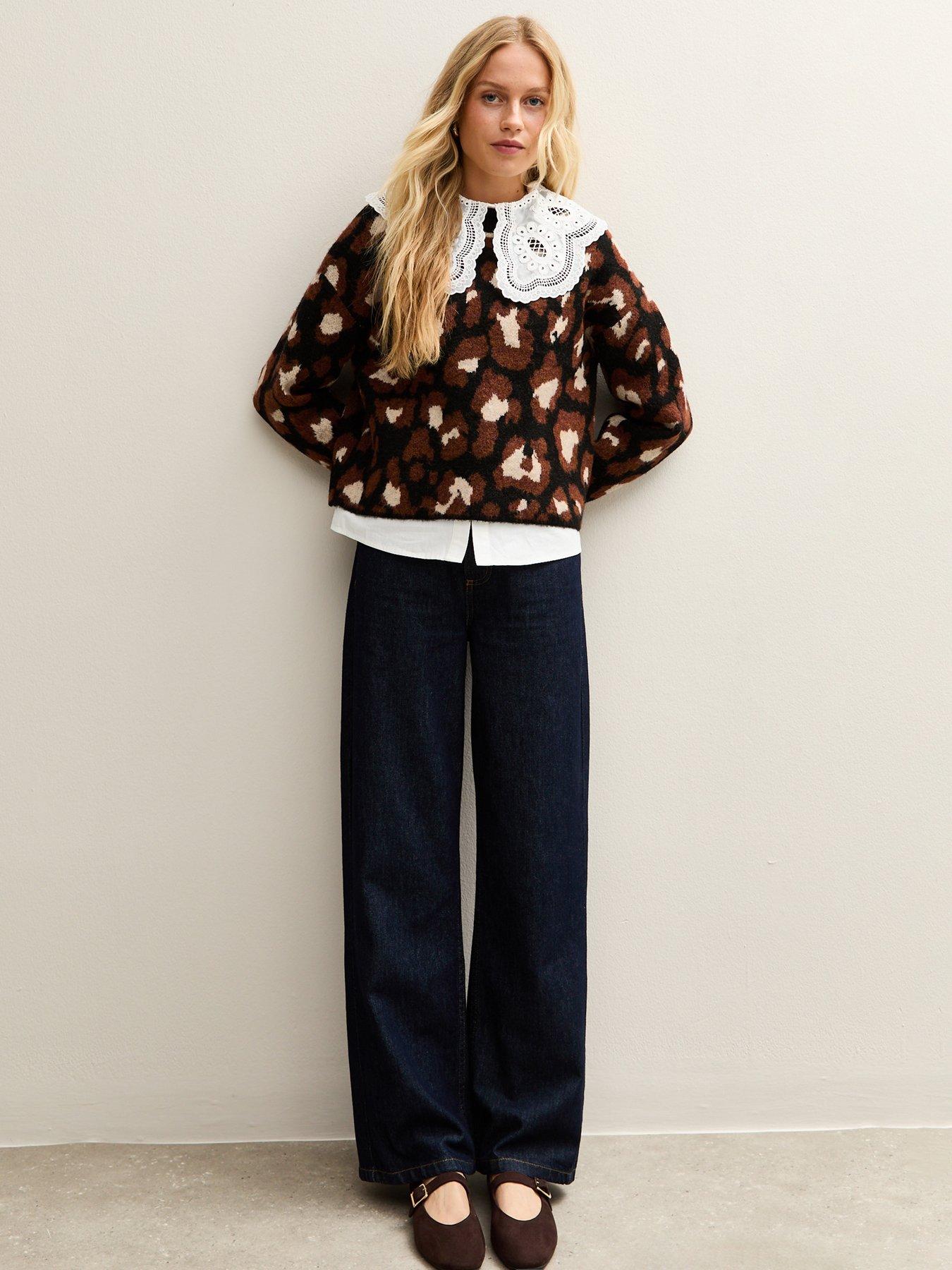 new-look-brown-animal-patterned-crew-neck-jumperback