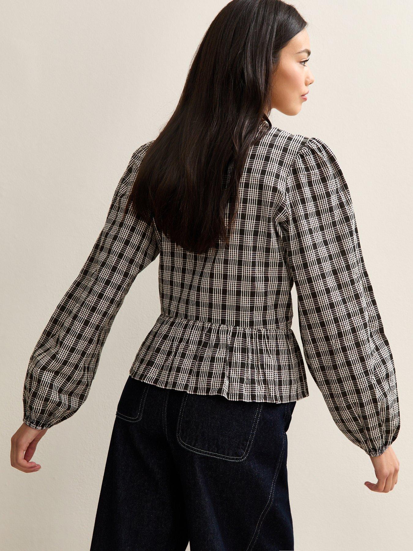 Image 2 of 5 of New Look Check Tie Front Blouse - Print