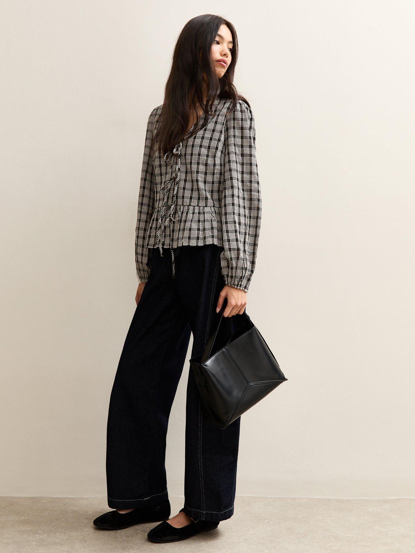 Image 3 of 5 of New Look Check Tie Front Blouse - Print