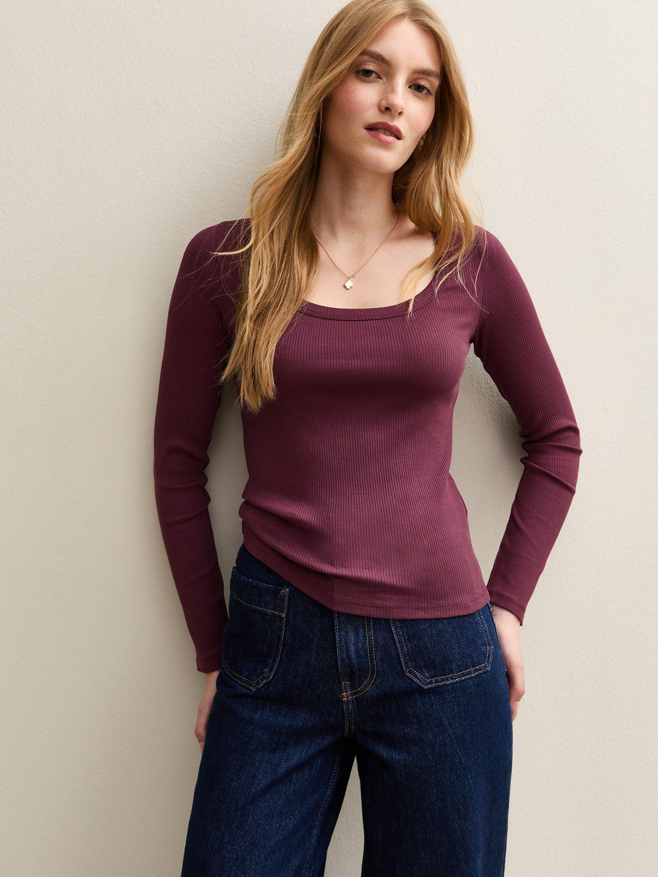 New Look Purple Scoop Neck Long Sleeve Ribbed Top