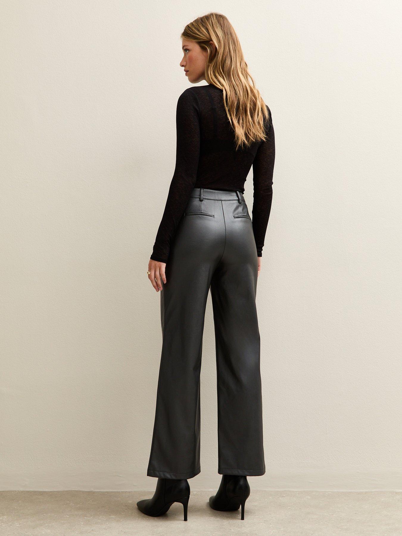 Image 2 of 5 of New Look Faux Leather Wide Leg Trousers - Black