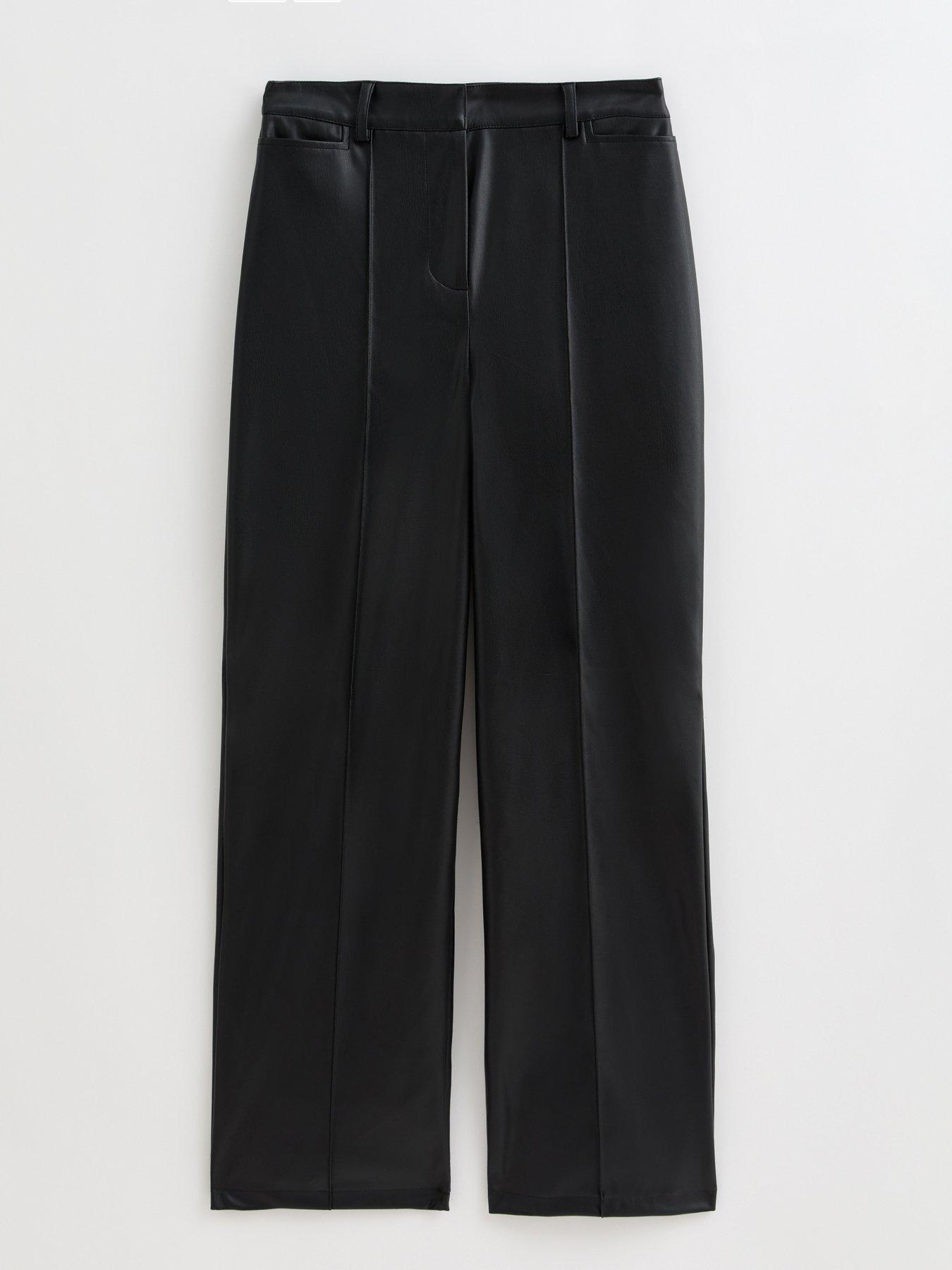 Image 4 of 5 of New Look Faux Leather Wide Leg Trousers - Black