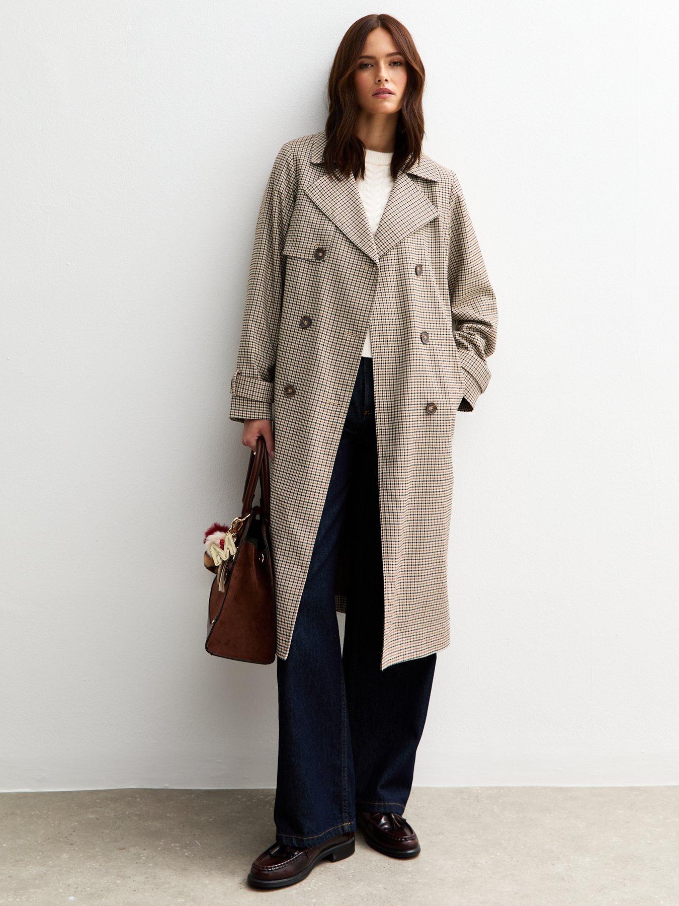 New Look Brown Check Pattern Trench Coat