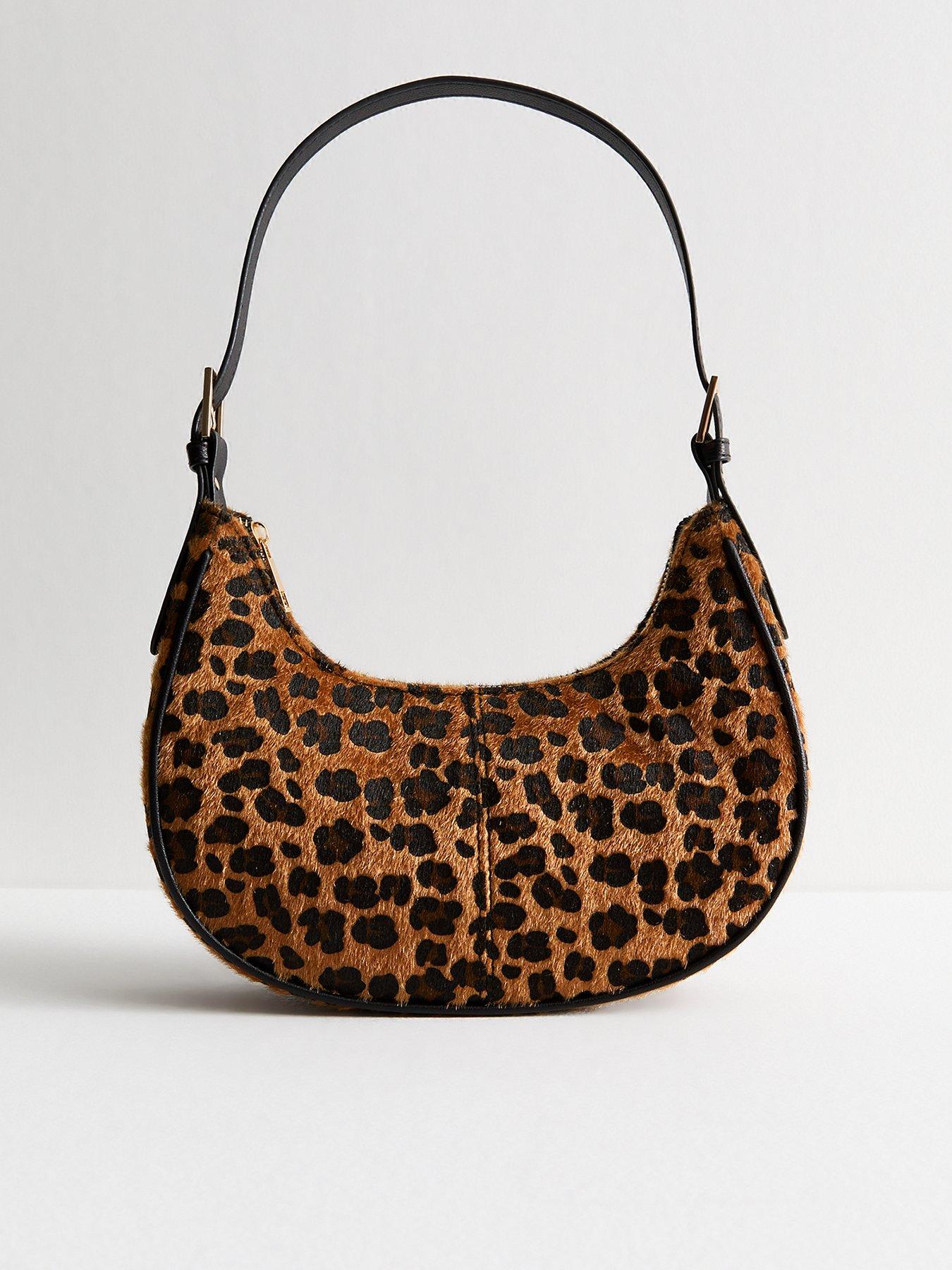 New Look Leopard Print Textured Shoulder Bag - Brown
