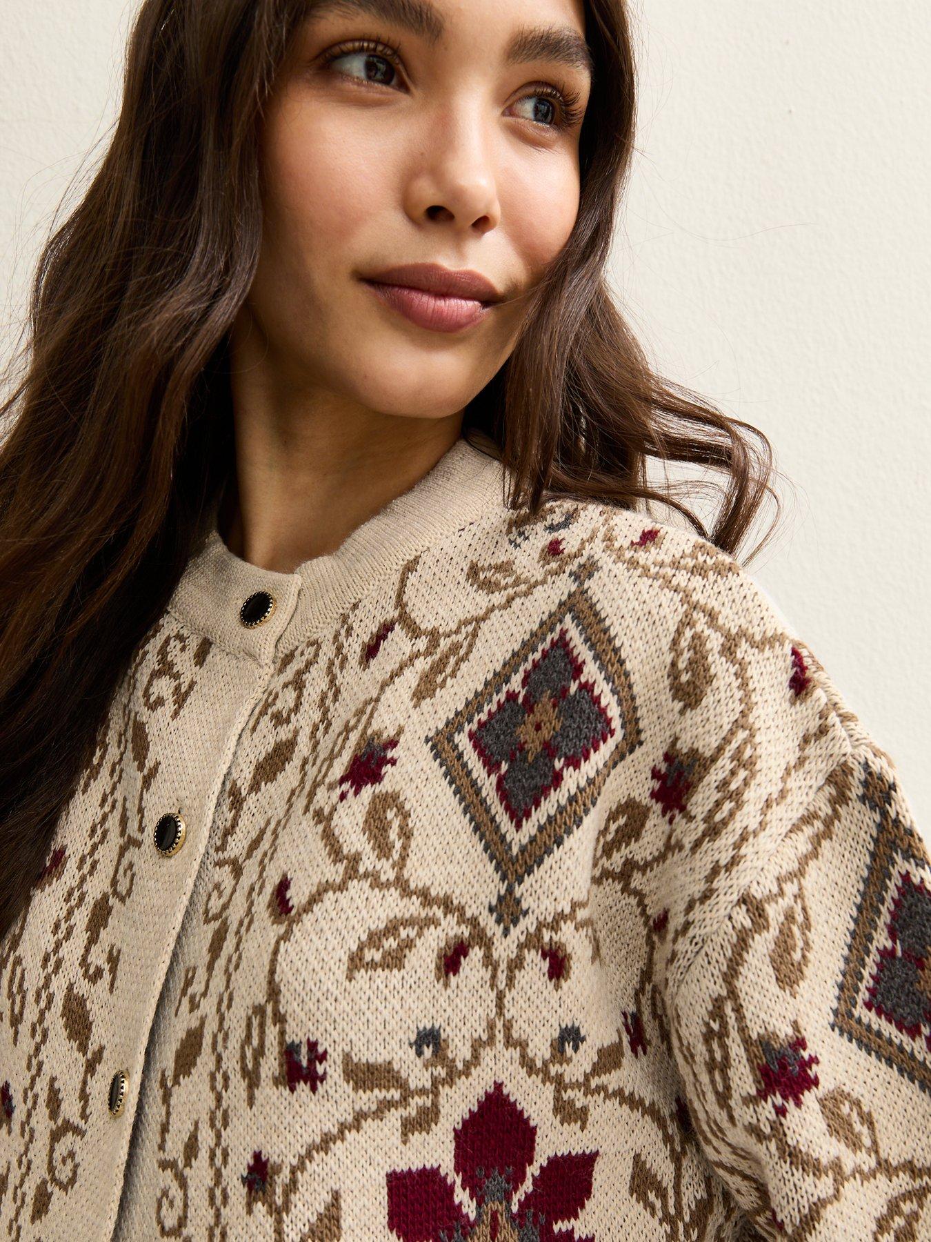 Image 4 of 6 of New Look Cream Tapestry Design Cardigan