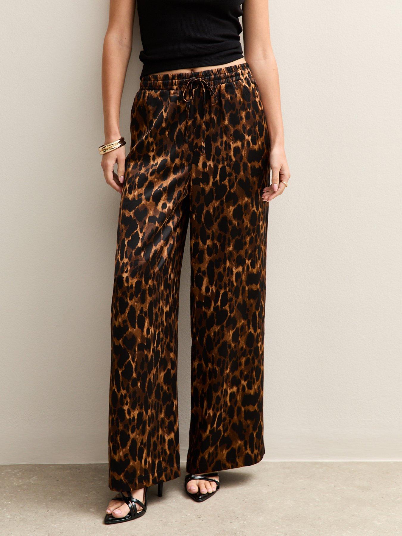 new-look-brown-animal-print-satin-wide-leg-trousers