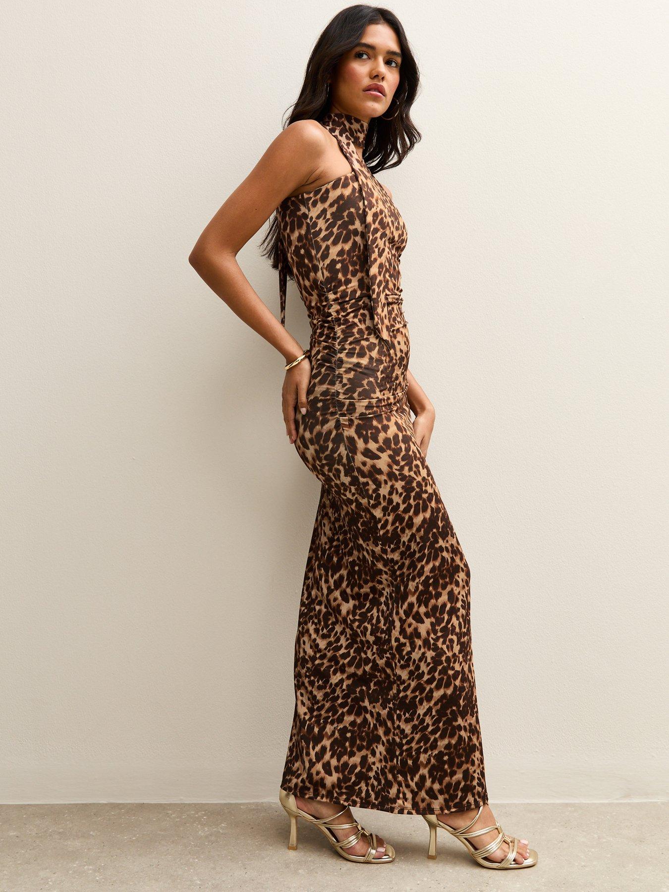 New Look Animal Print Bow Neck Maxi Dress - Brown