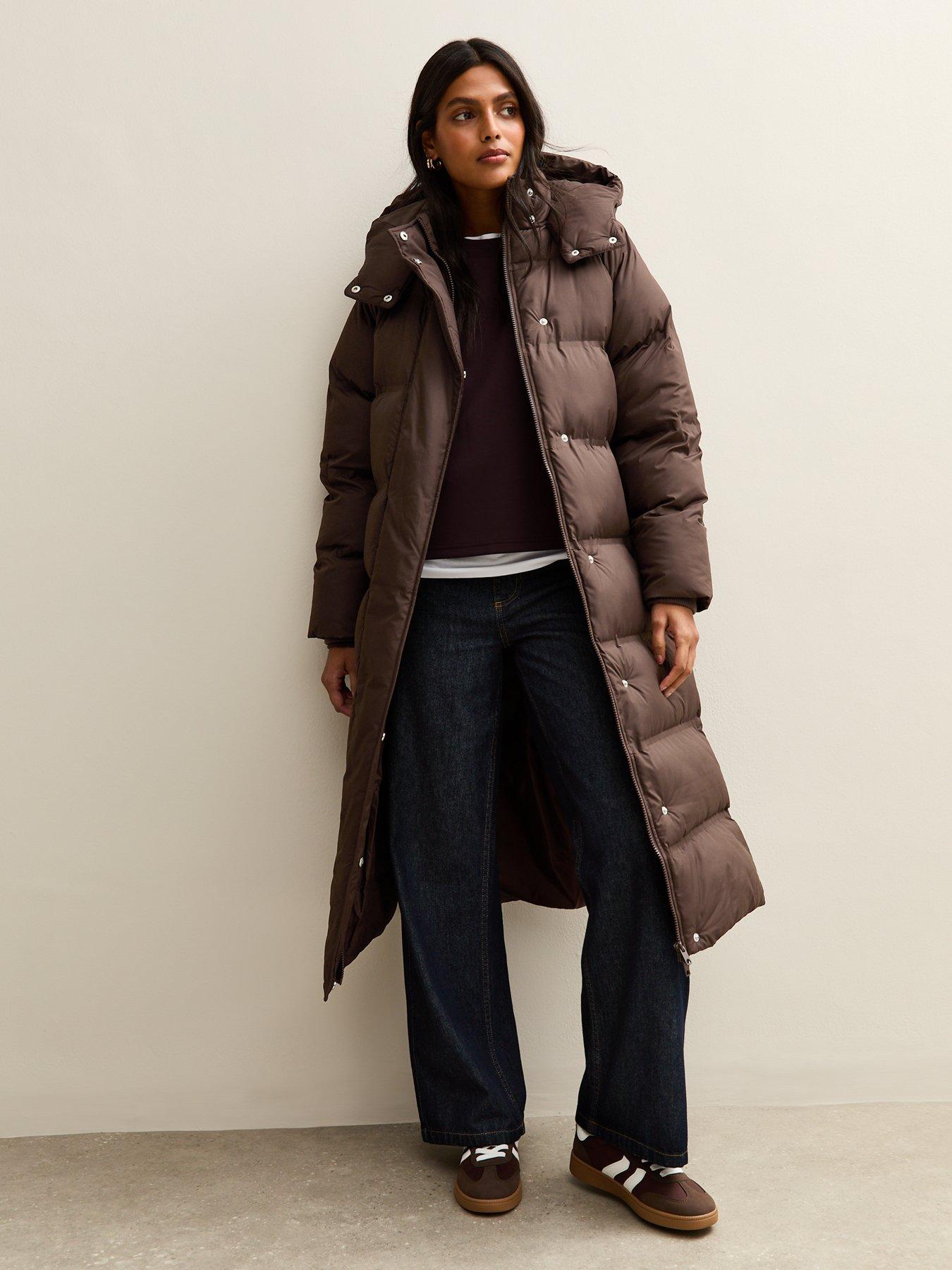 Image 1 of 6 of New Look Brown Longline Padded Puffer Coat