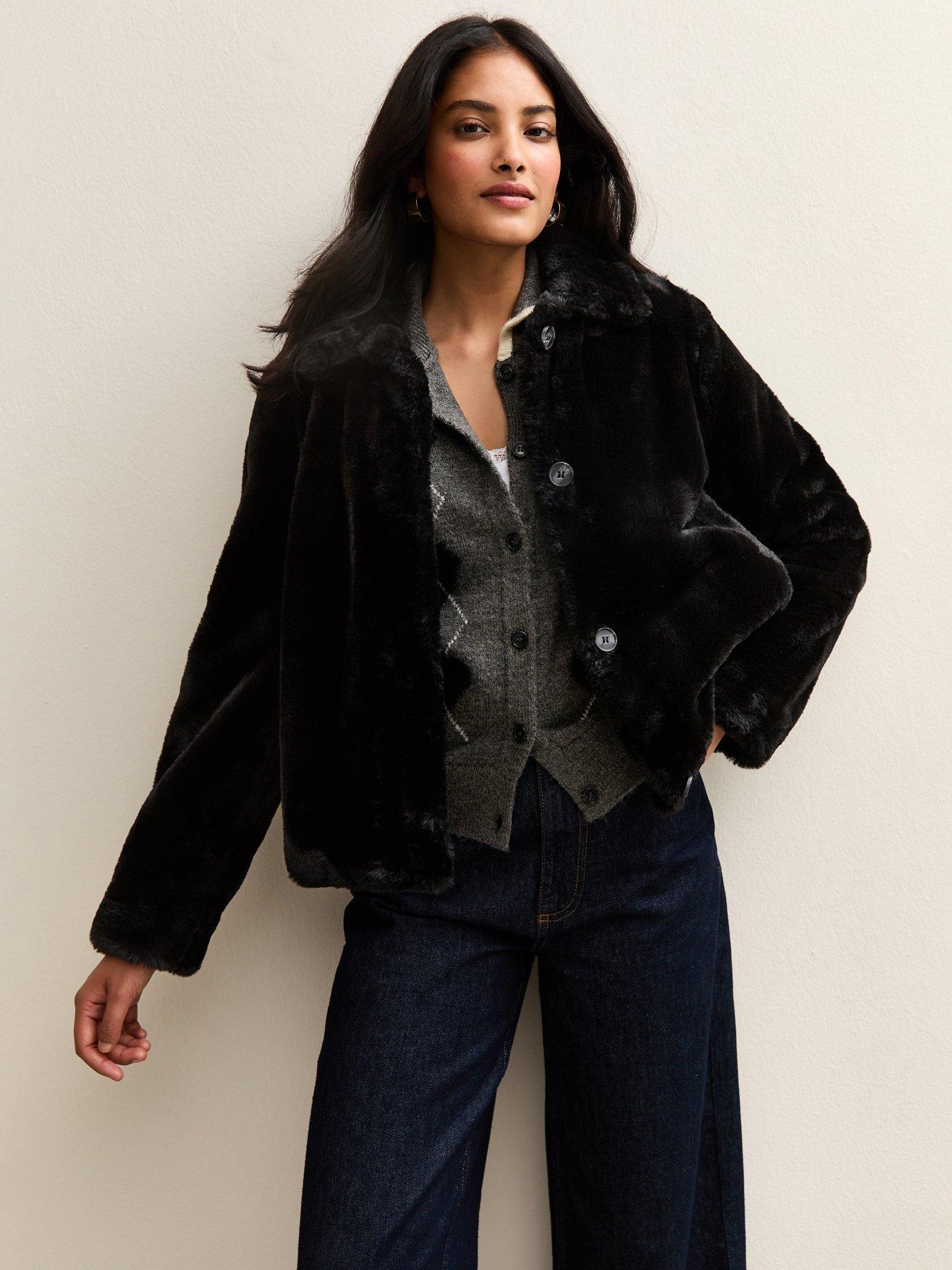 Image 1 of 6 of New Look Faux Fur Jacket - Black