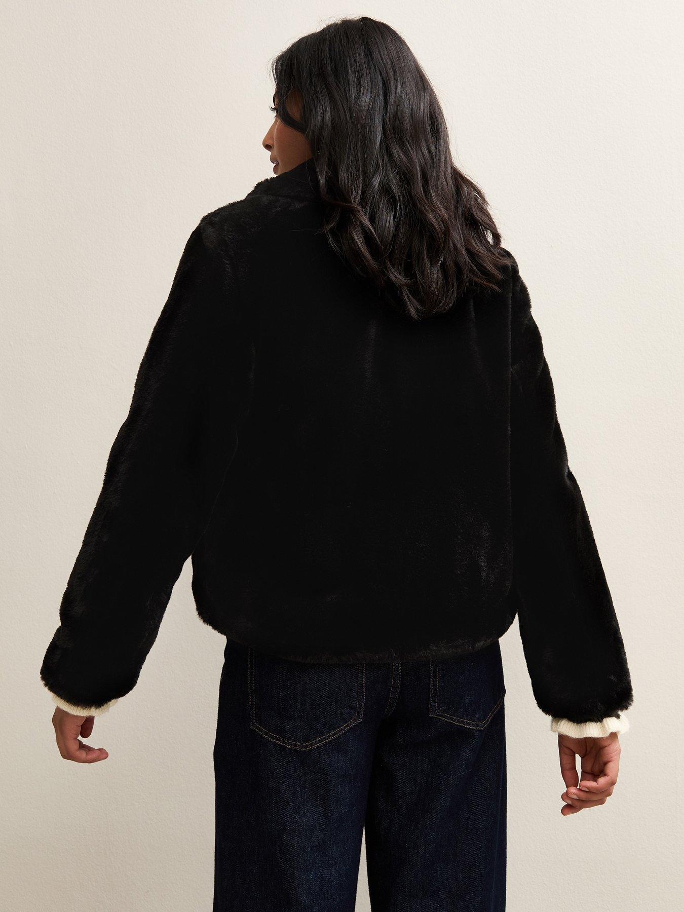 Image 2 of 6 of New Look Faux Fur Jacket - Black