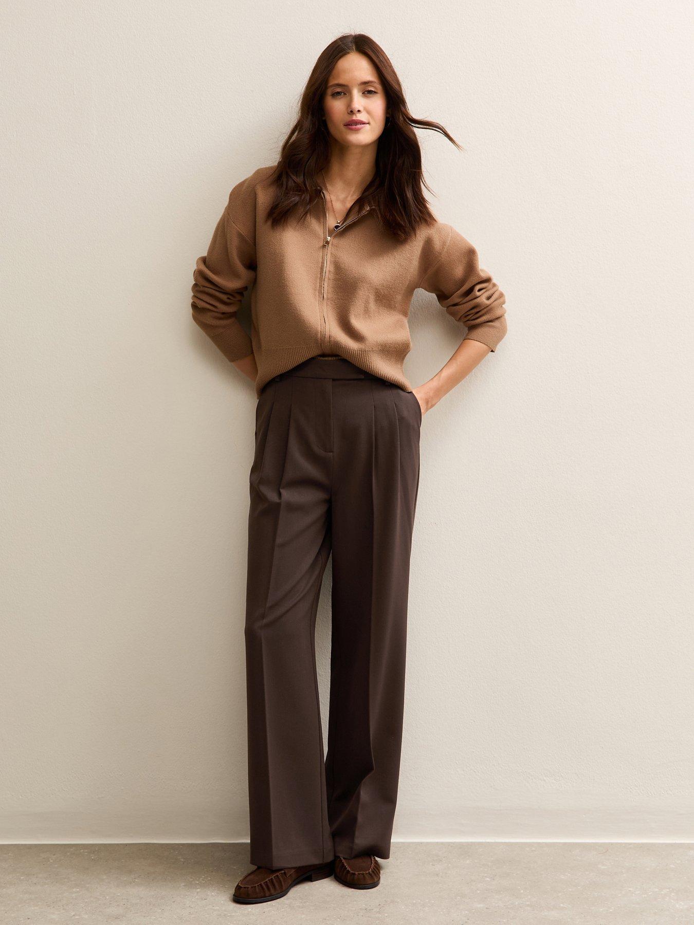 new-look-pleated-front-wide-leg-trousers-brown