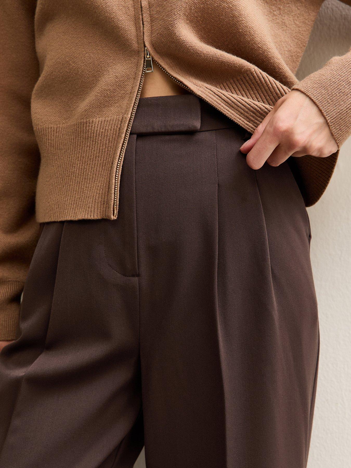 new-look-pleated-front-wide-leg-trousers-brownoutfit