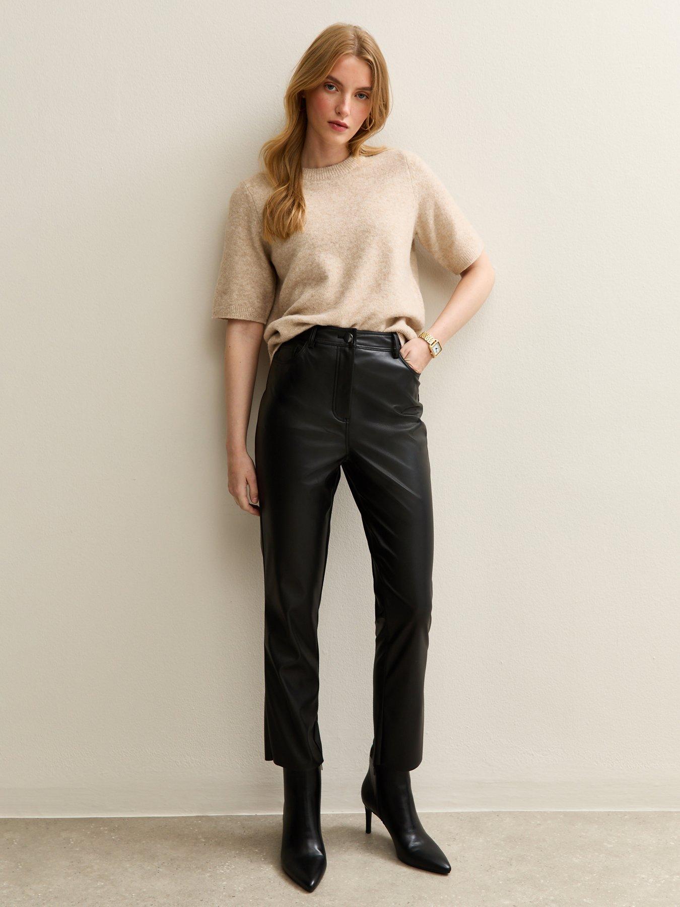 New Look Faux Leather Straight Leg Trousers - Black