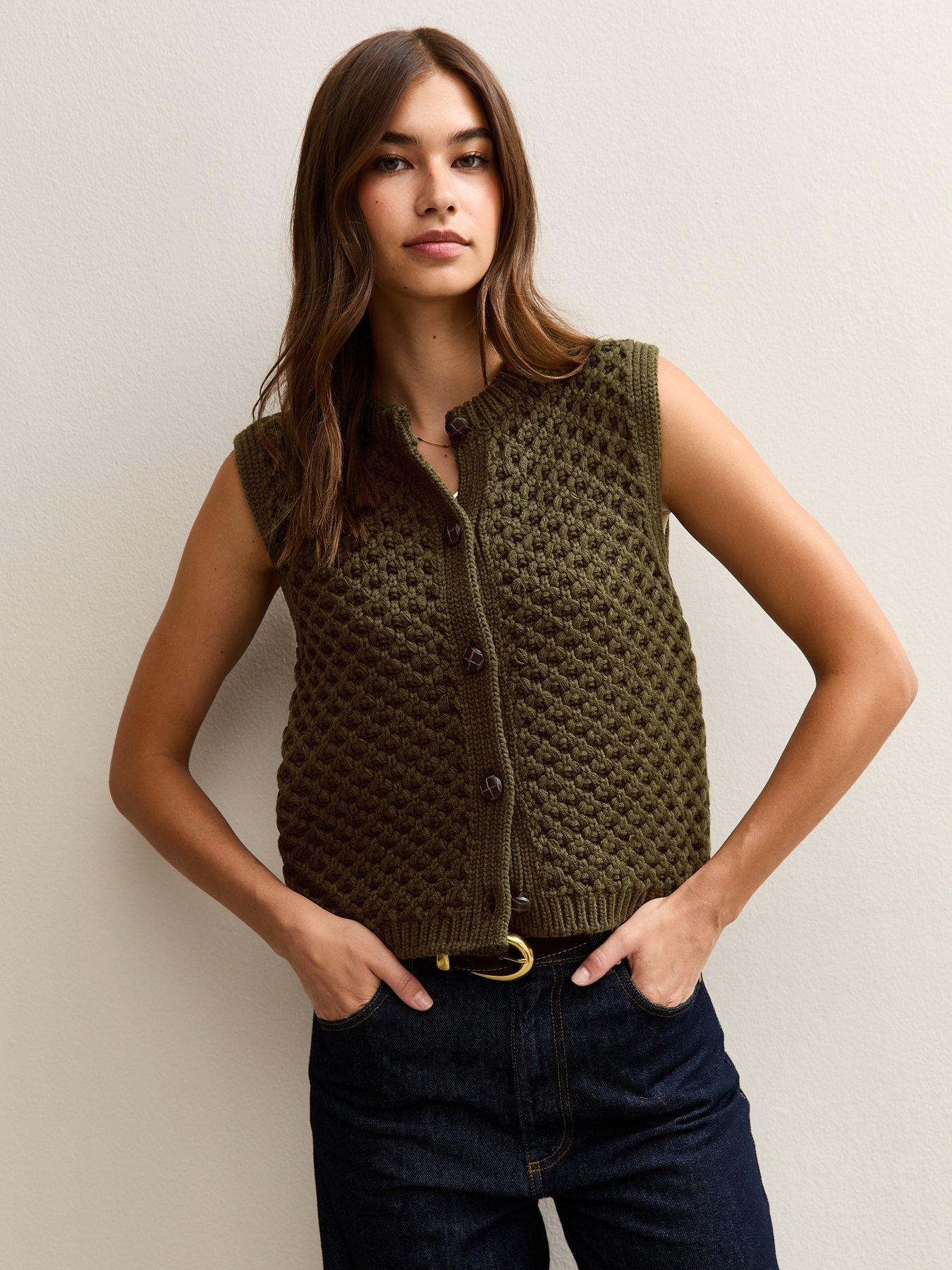 New Look Stitch Buttoned Waistcoat - Green