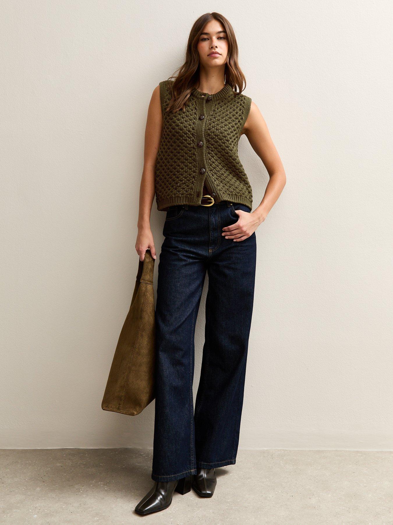 new-look-khaki-moss-stitch-buttoned-waistcoatback