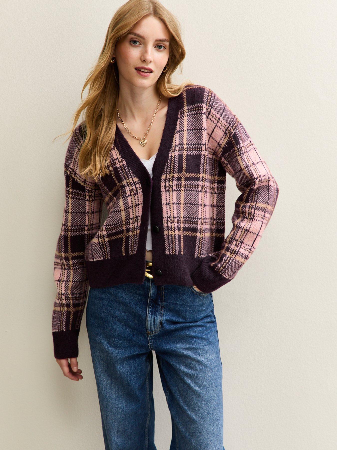 new-look-checked-print-cardigan-red