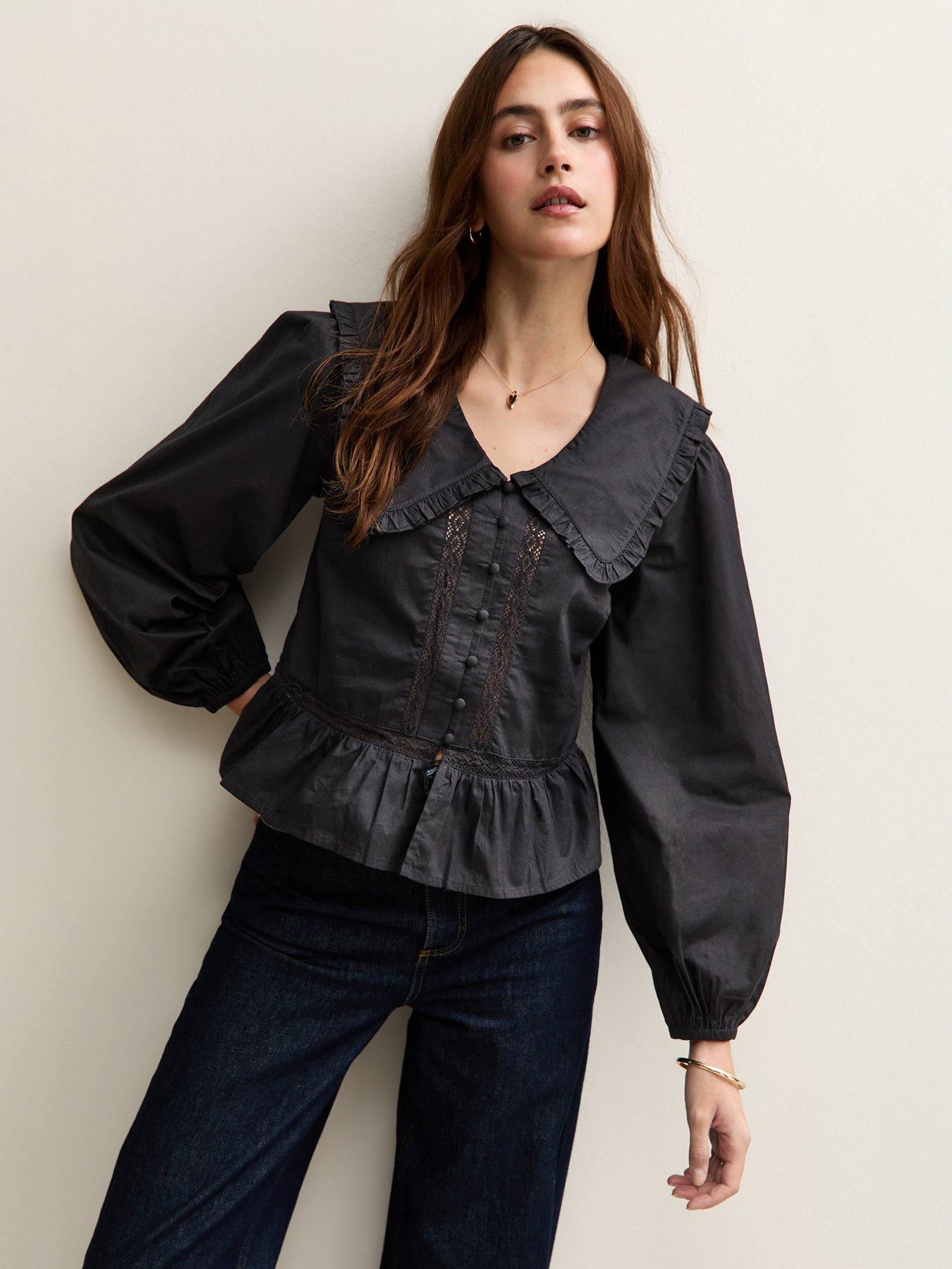 new-look-black-lace-insert-oversized-collar-shirt