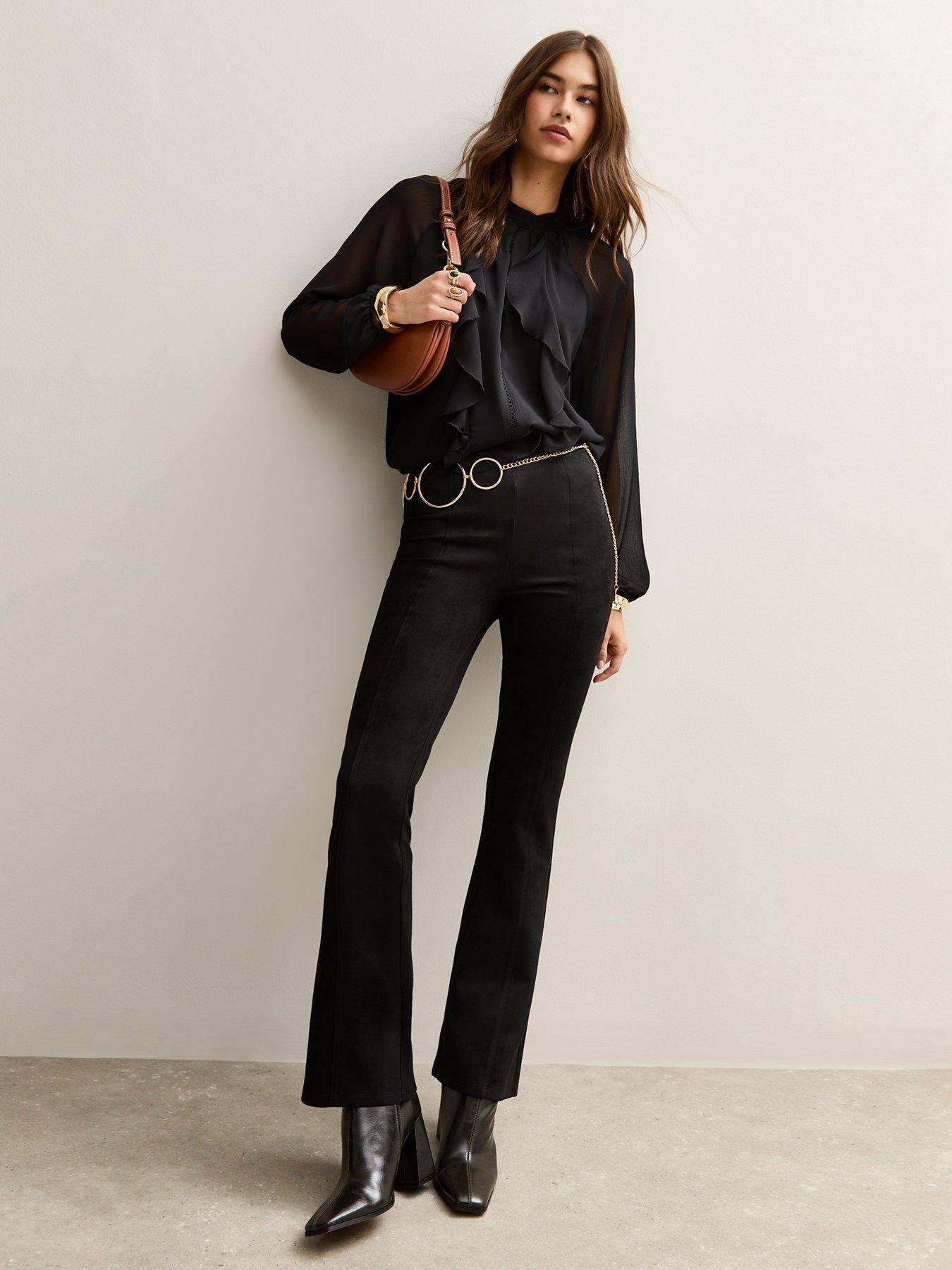 New Look Faux Suede Flared Trousers - Black