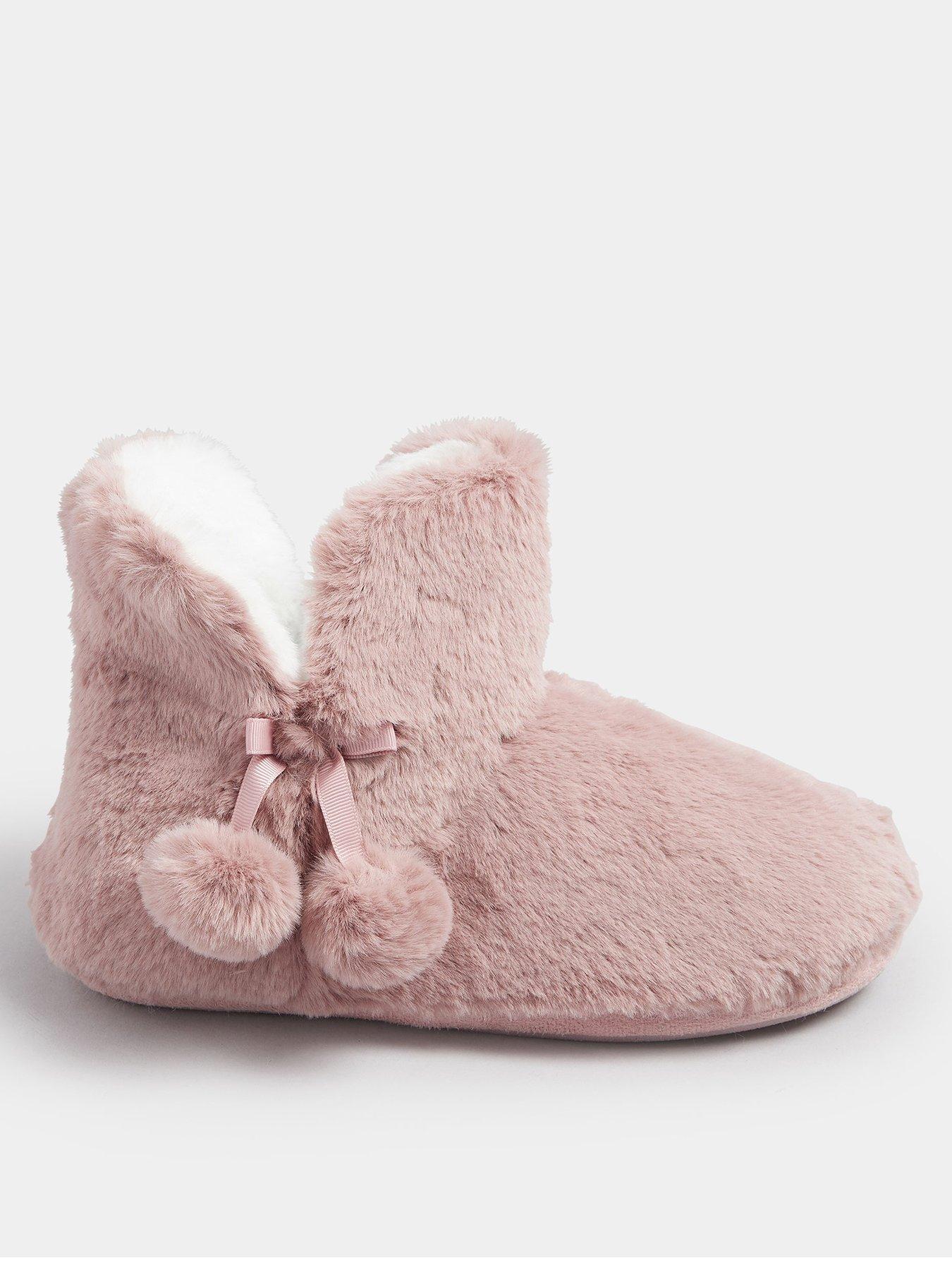 Yours Curve Pom Pom Faux Fur Slipper Boot - Pink