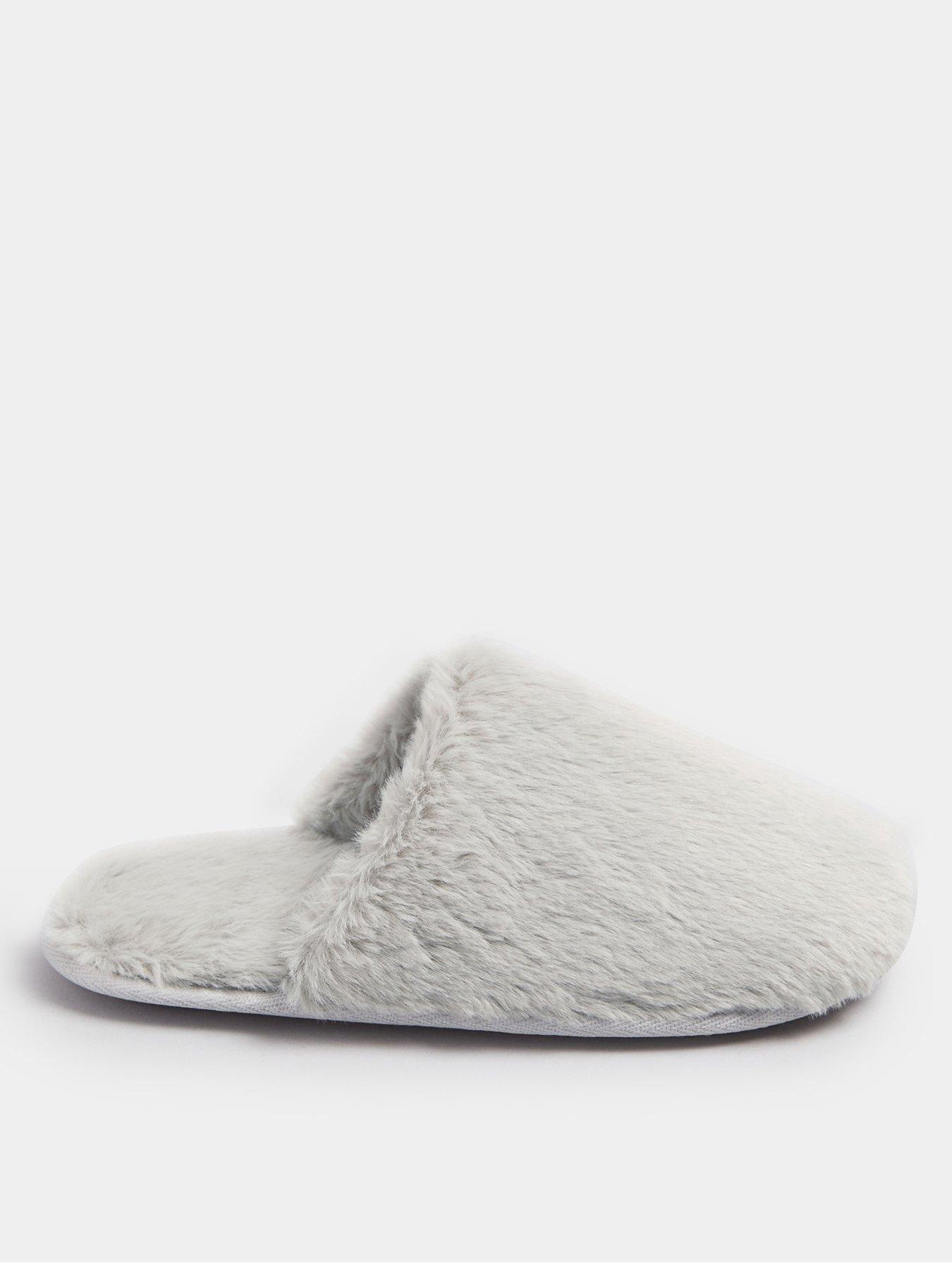 Yours Curve Plush Faux Fur Mule Slipper - Grey