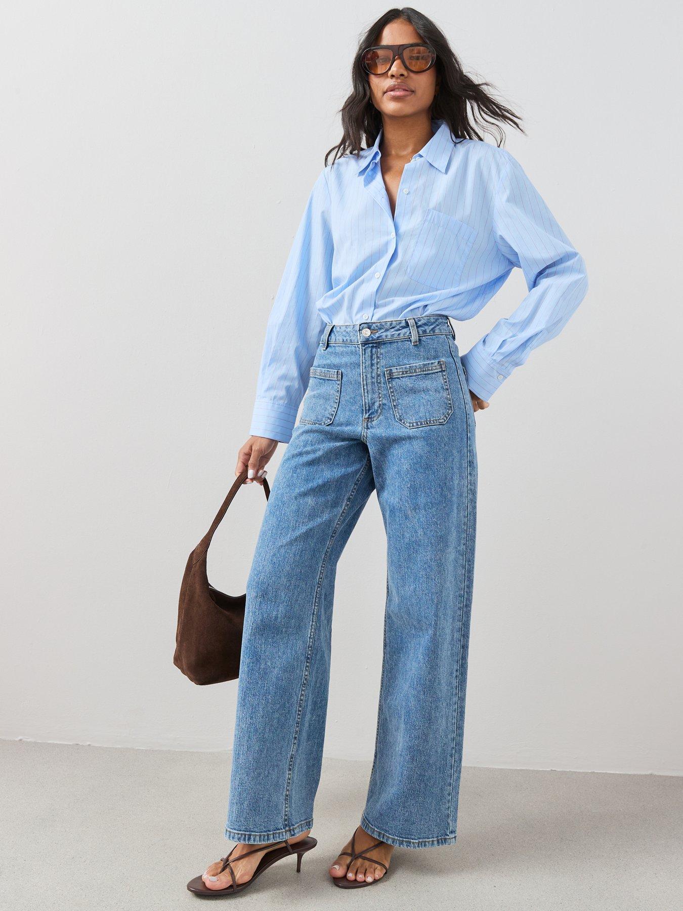 The Very Collection Patch Pocket Wide Leg Jeans - Mid Wash
