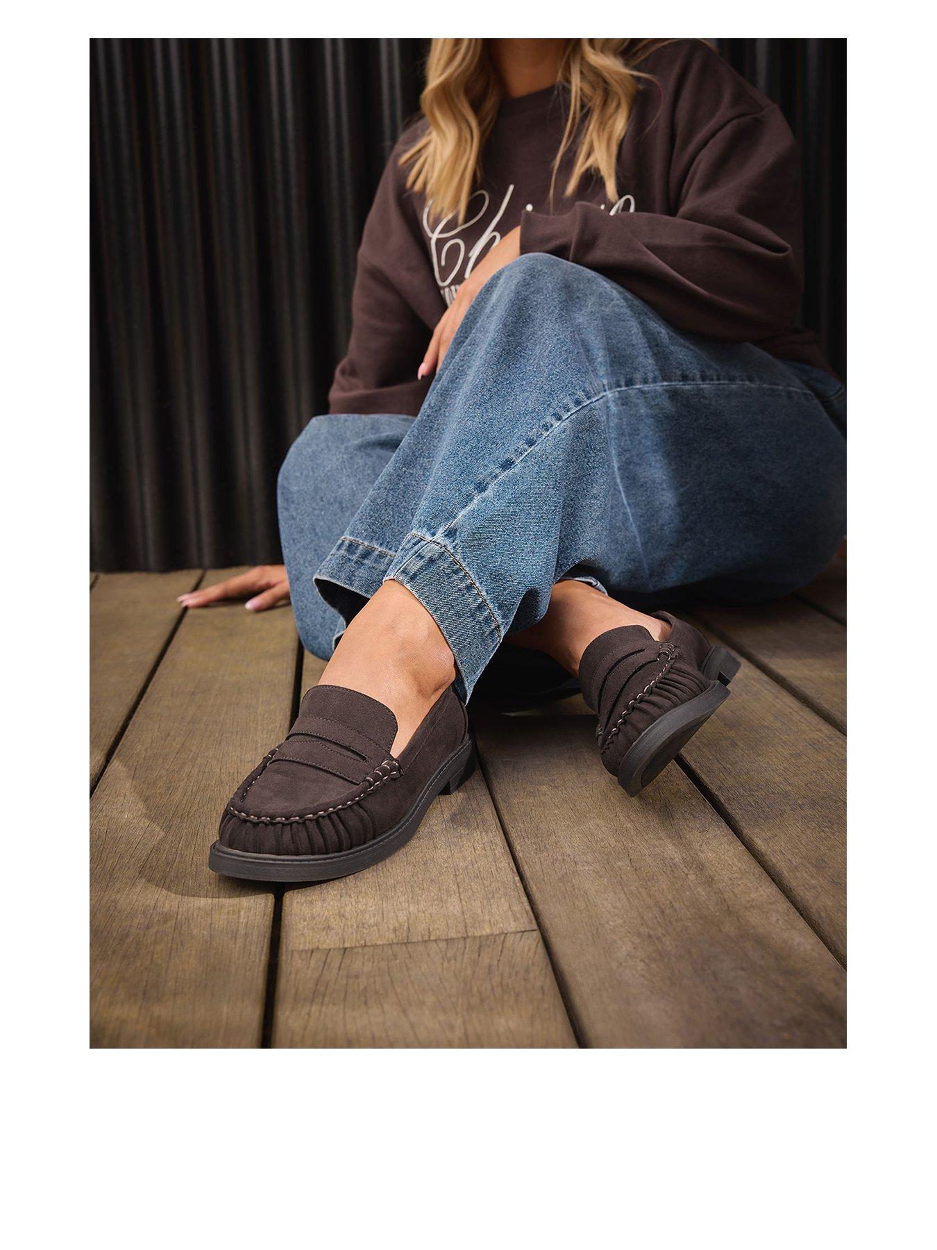 Yours Extra Wide Fit Ruched Loafers - Brown