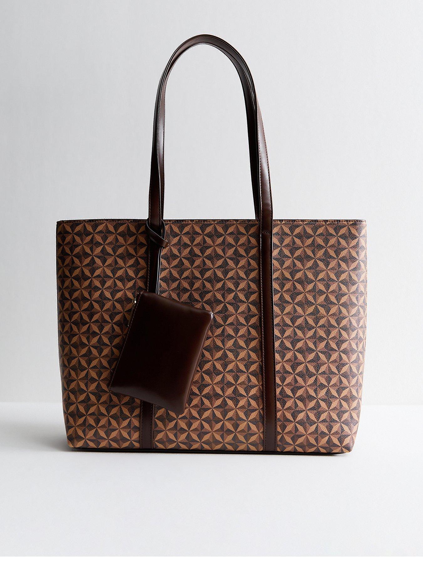 New Look Faux Leather Geometric Printed Tote Bag - Brown