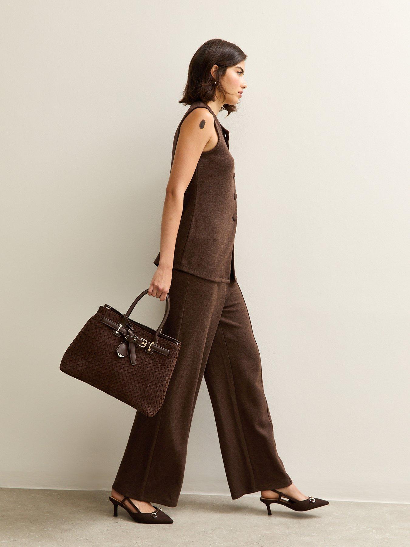 new-look-soft-touch-compact-wide-leg-trouser-brownback