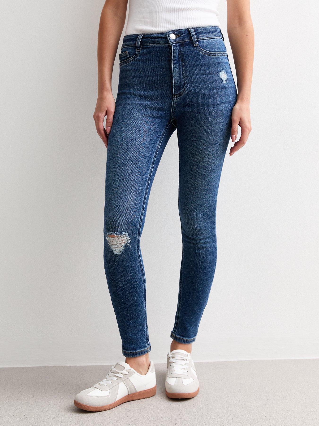 New Look Hallie Disco Ripped Super Skinny Jeans- Blue