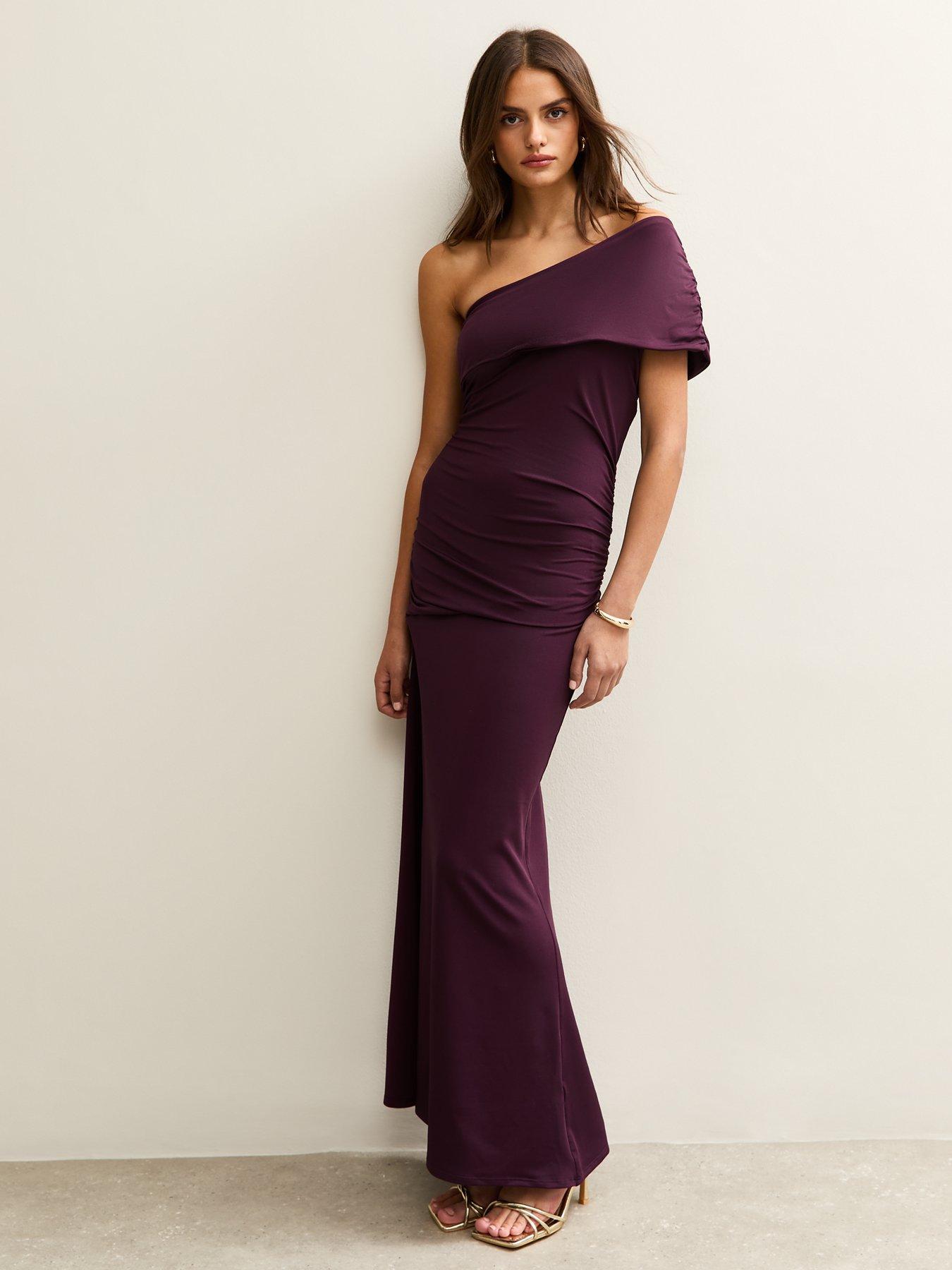 New Look Dark Burgundy One Shoulder Ruched Maxi Dress | Very Ireland