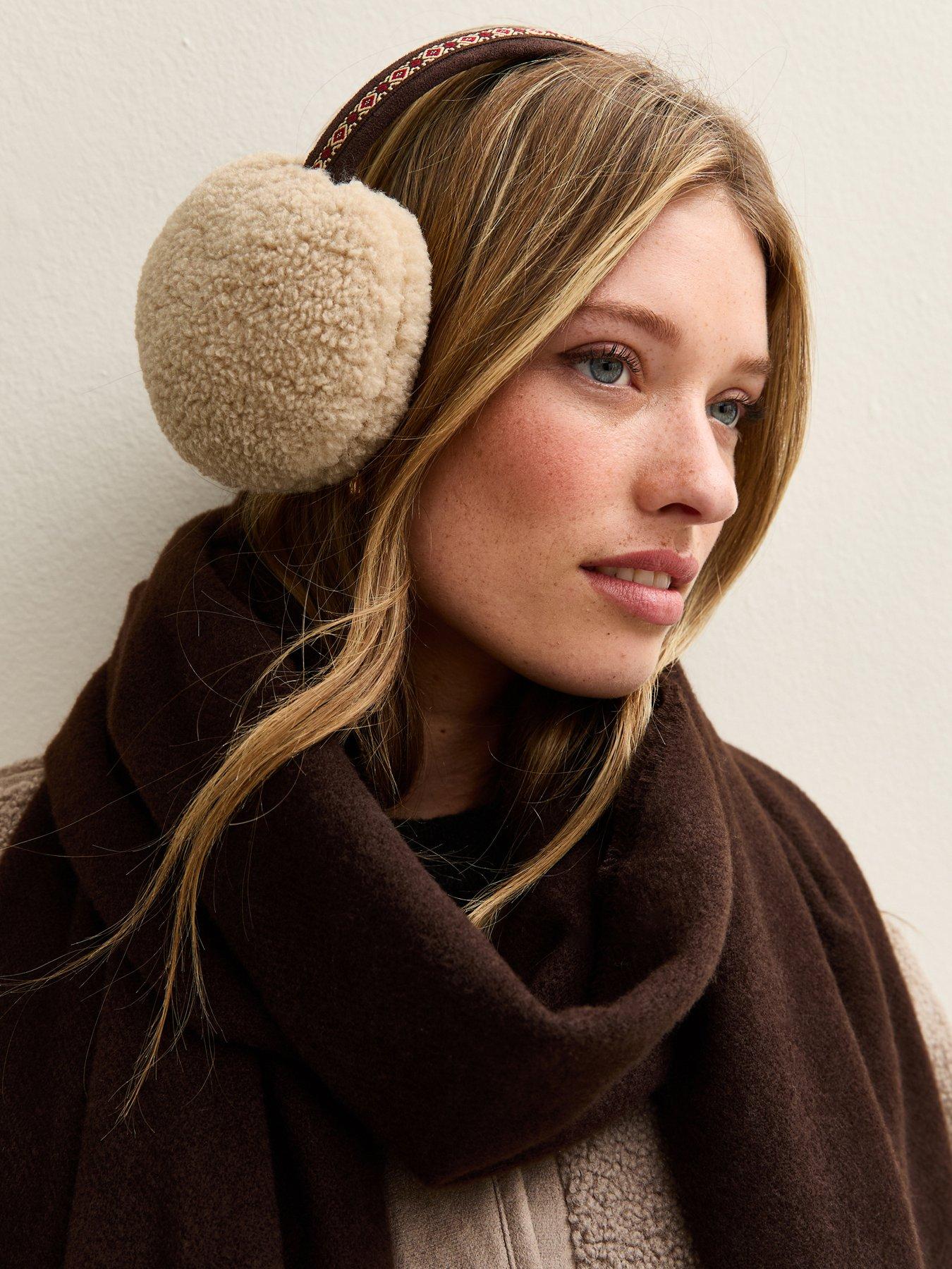 Image 2 of 3 of New Look Brown Embroidered Trim Borg Earmuff