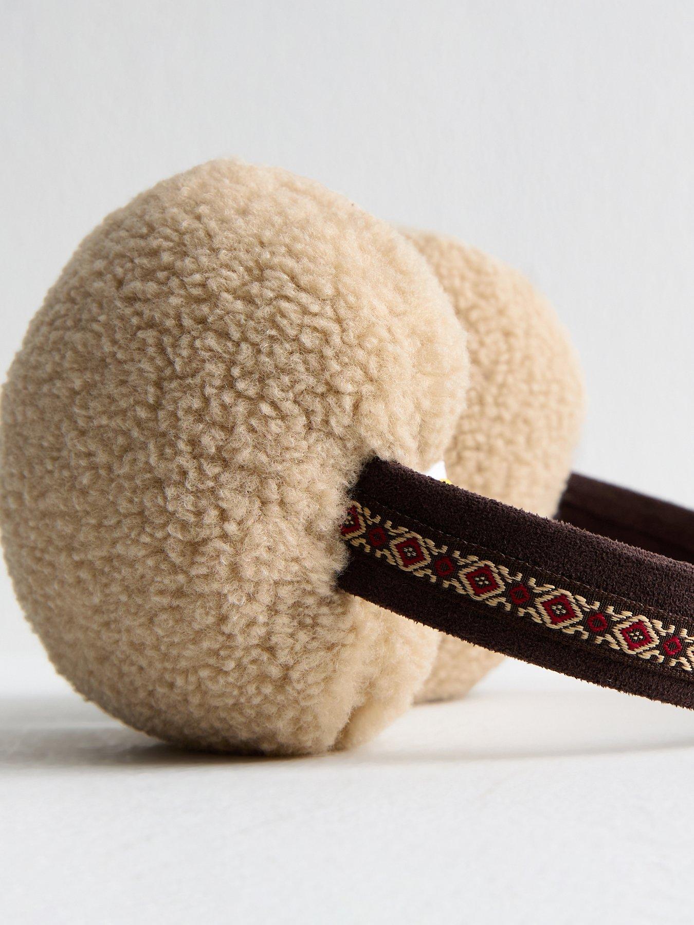 Image 3 of 3 of New Look Brown Embroidered Trim Borg Earmuff