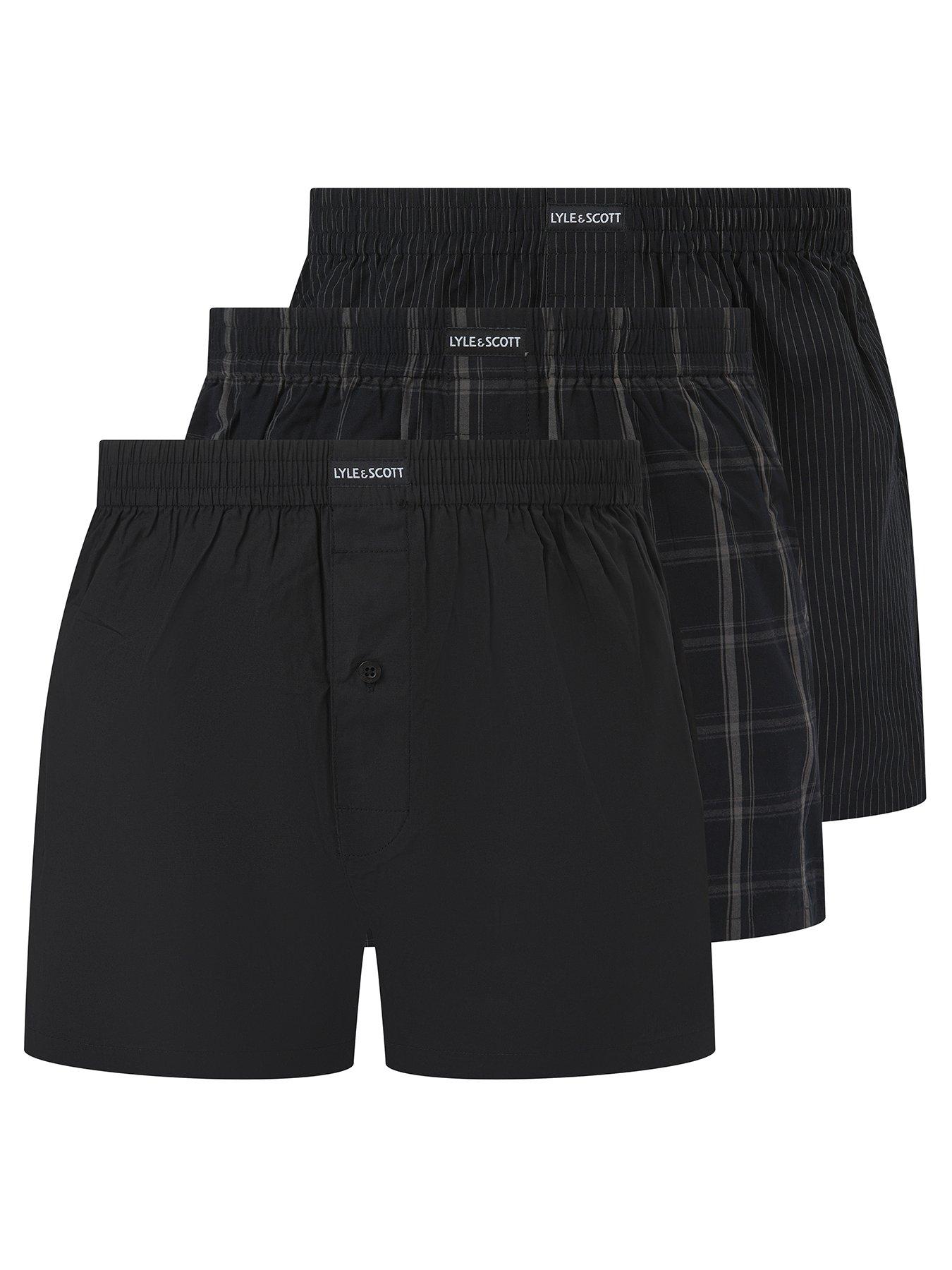 Image 1 of 3 of Lyle & Scott Lyle &amp; Scott Robinson Woven 3 Pack Boxer Set - Black