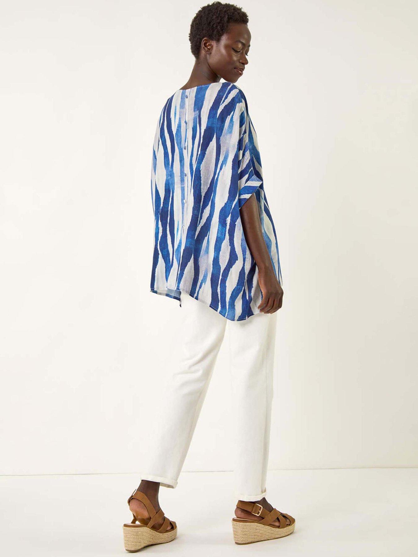 Image 2 of 5 of Roman Abstract Print Buttoned Tunic Top - Blue